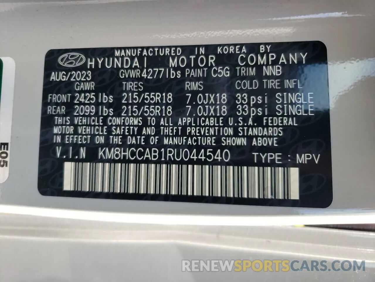 12 Photograph of a damaged car KM8HCCAB1RU044540 HYUNDAI KONA 2024