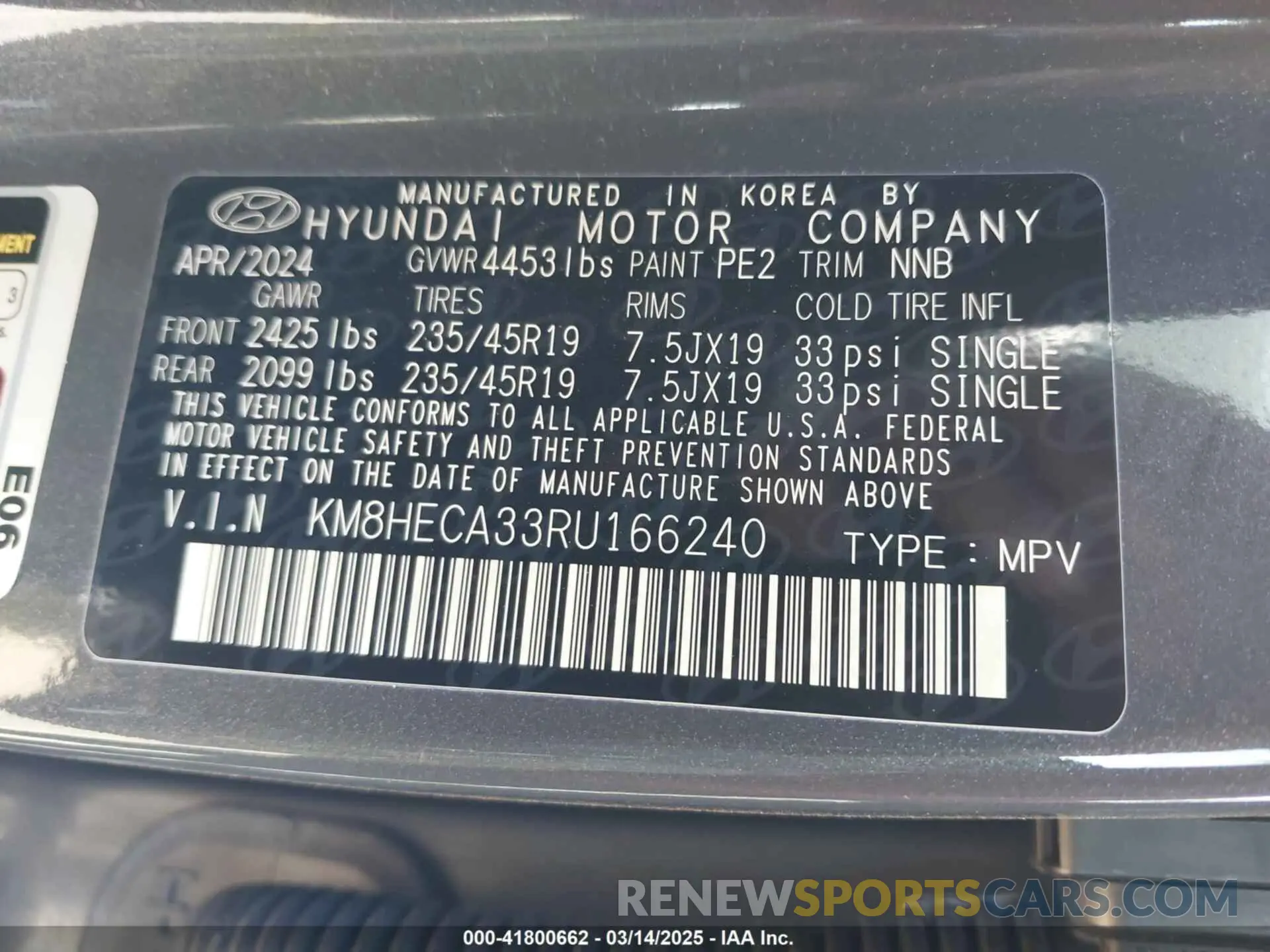 9 Photograph of a damaged car KM8HECA33RU166240 HYUNDAI KONA 2024