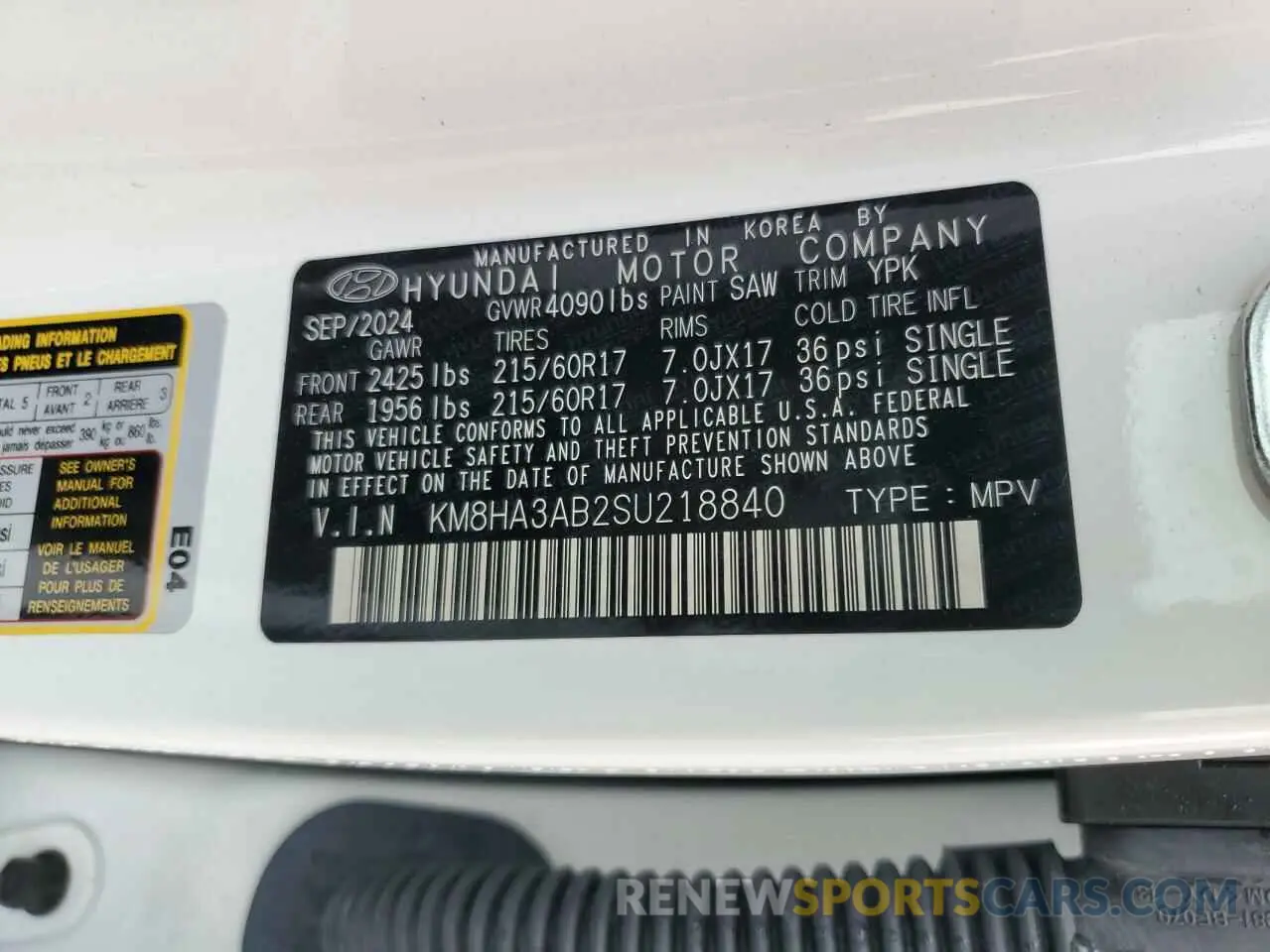 13 Photograph of a damaged car KM8HA3AB2SU218840 HYUNDAI KONA 2025