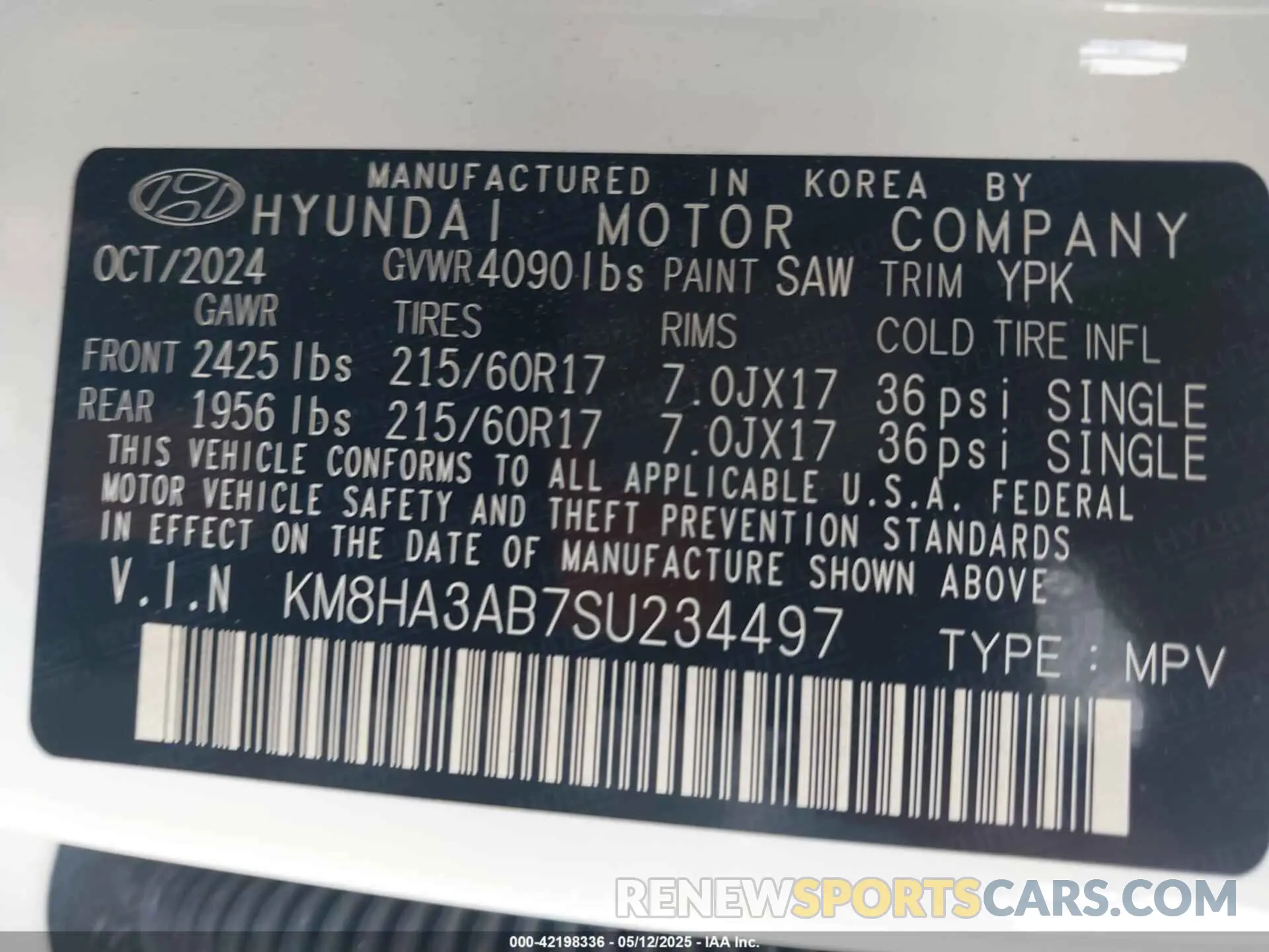 9 Фотография поврежденного автомобиля KM8HA3AB7SU234497 HYUNDAI KONA 2025