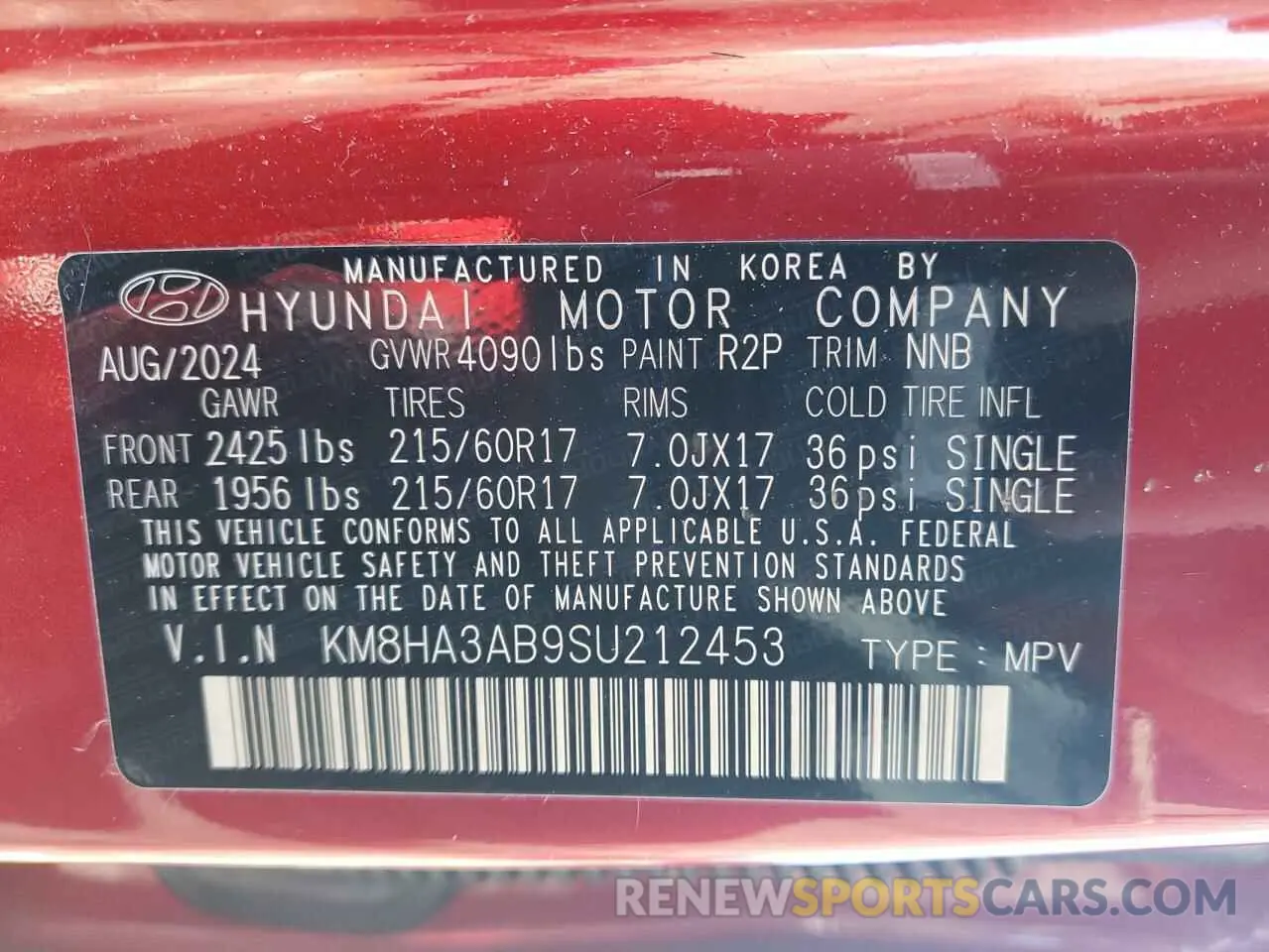 13 Фотография поврежденного автомобиля KM8HA3AB9SU212453 HYUNDAI KONA 2025