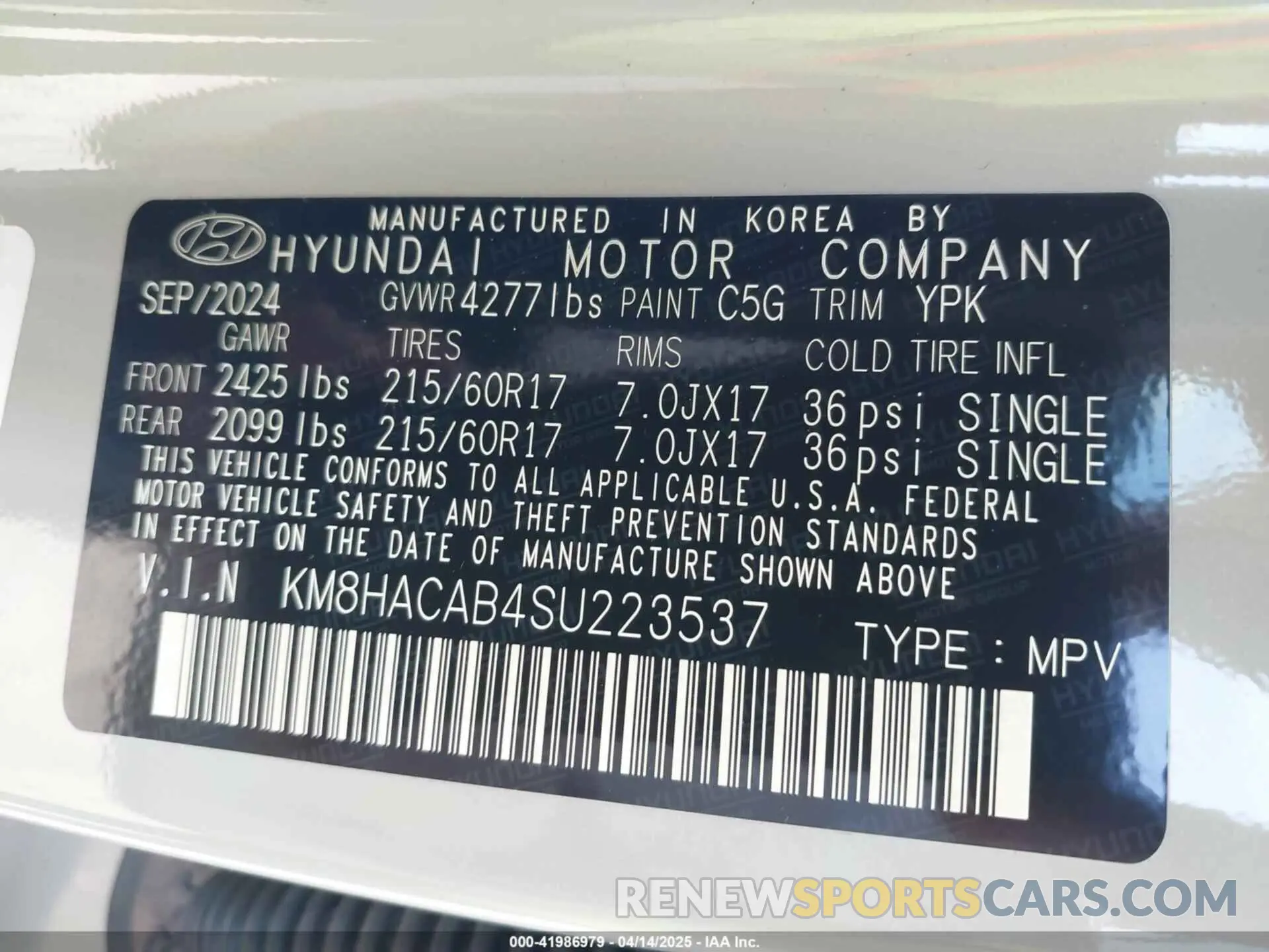 9 Фотография поврежденного автомобиля KM8HACAB4SU223537 HYUNDAI KONA 2025