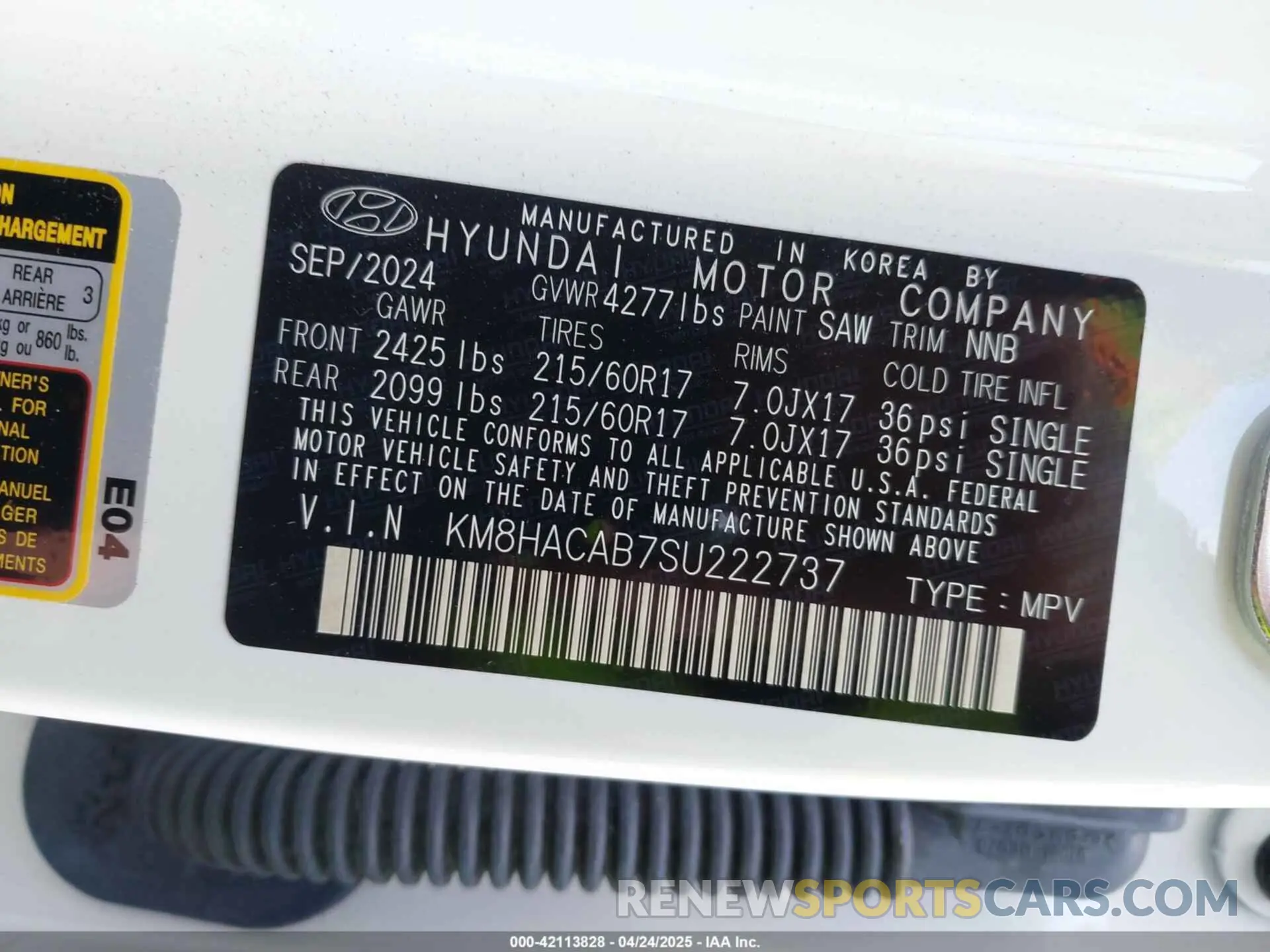 9 Фотография поврежденного автомобиля KM8HACAB7SU222737 HYUNDAI KONA 2025