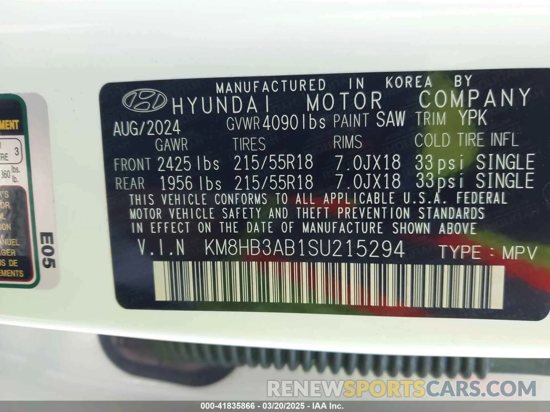 9 Photograph of a damaged car KM8HB3AB1SU215294 HYUNDAI KONA 2025