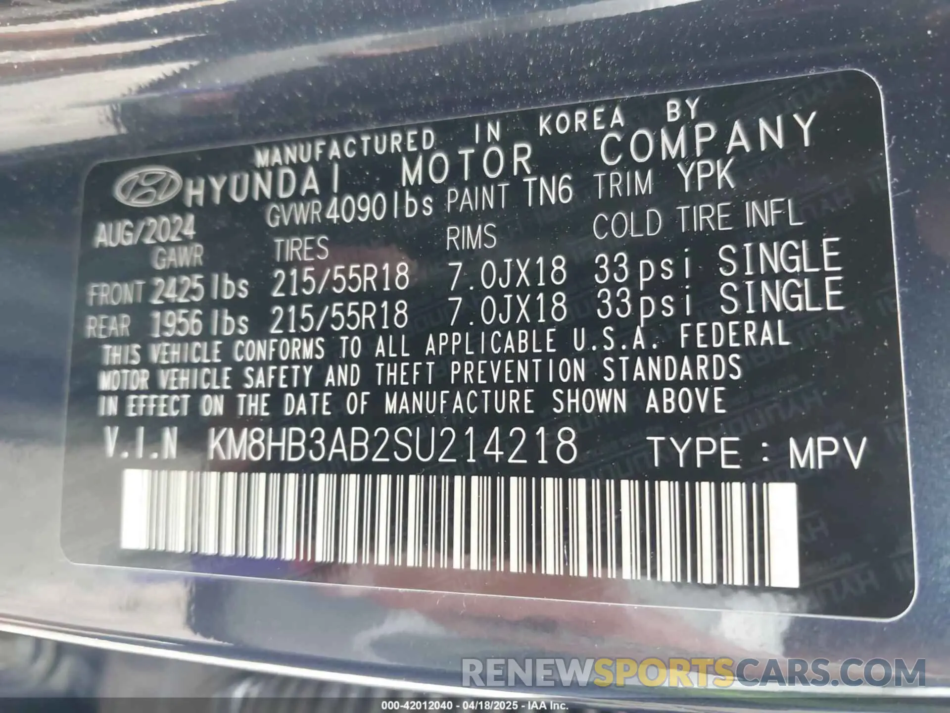 9 Photograph of a damaged car KM8HB3AB2SU214218 HYUNDAI KONA 2025