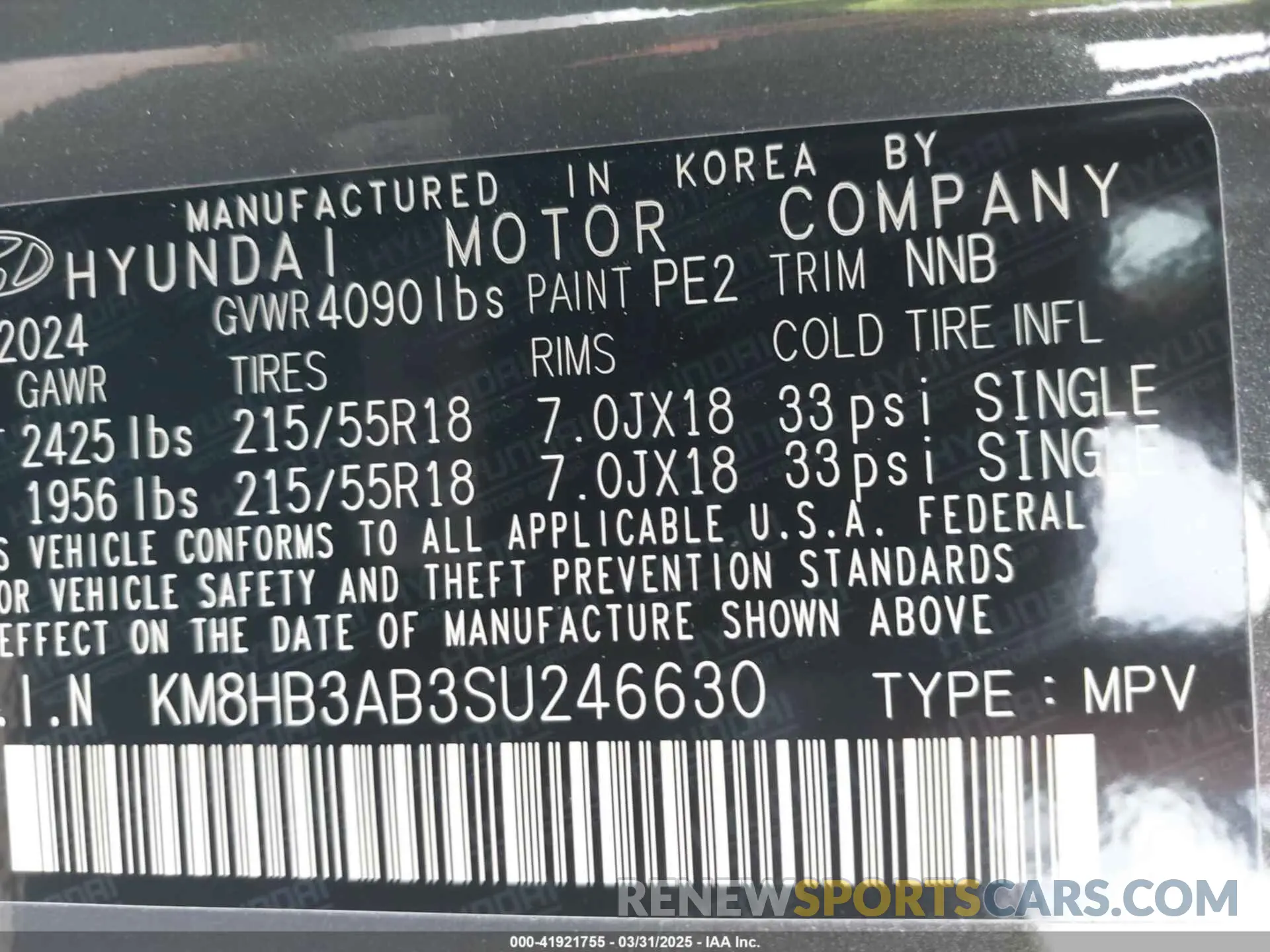 9 Фотография поврежденного автомобиля KM8HB3AB3SU246630 HYUNDAI KONA 2025
