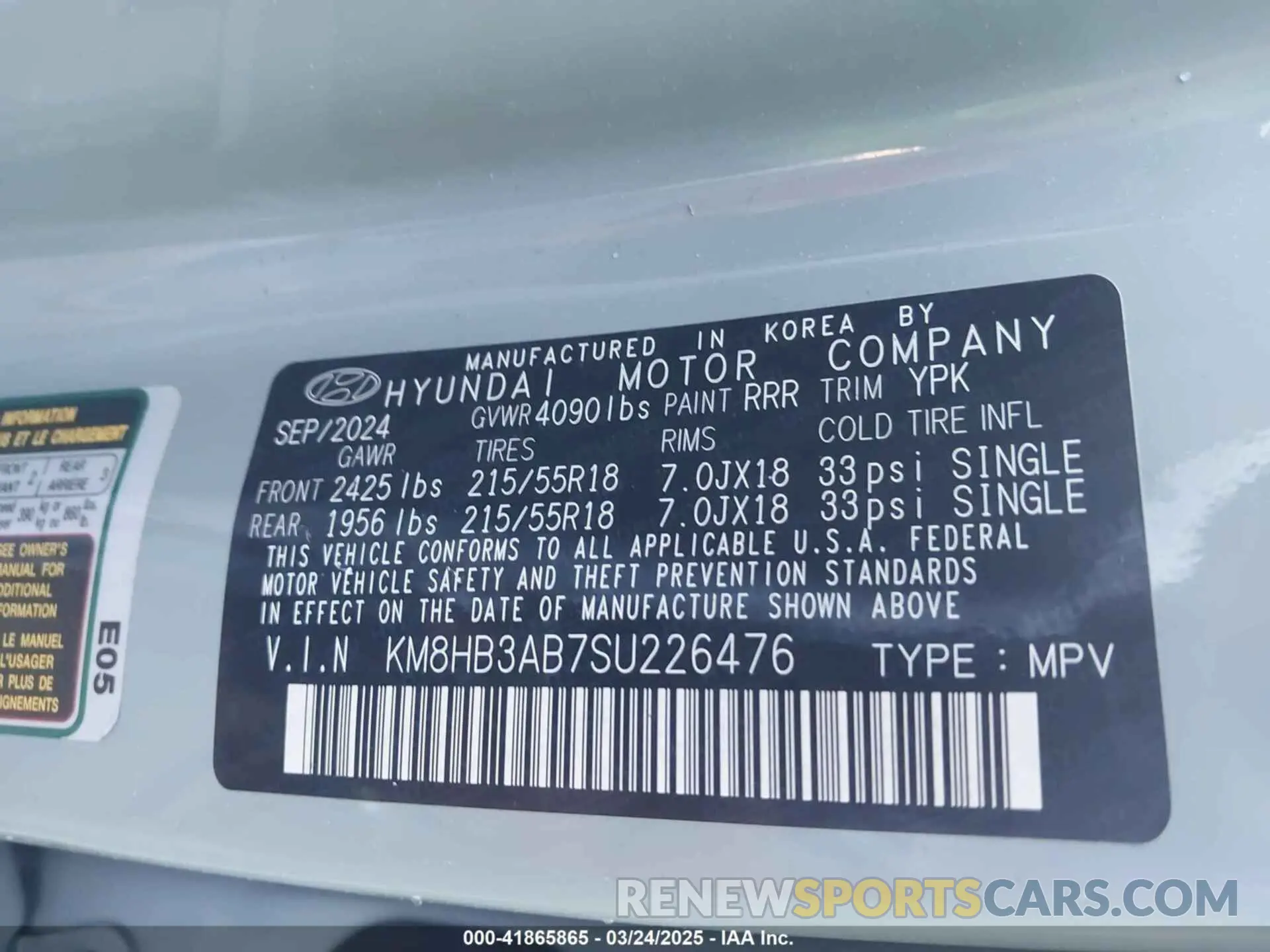 9 Фотография поврежденного автомобиля KM8HB3AB7SU226476 HYUNDAI KONA 2025