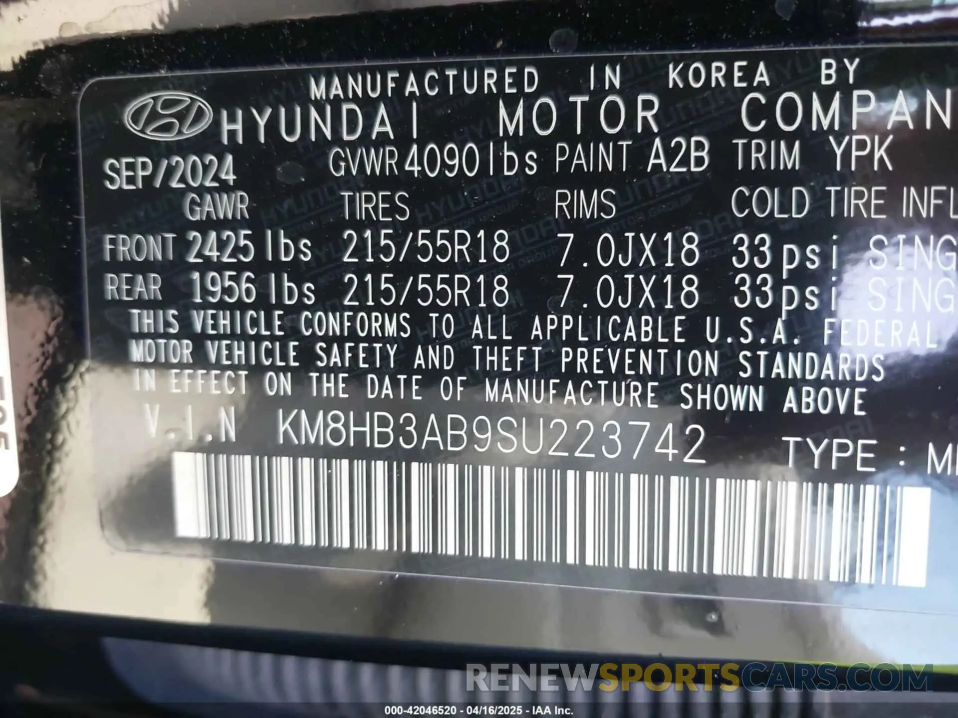 9 Фотография поврежденного автомобиля KM8HB3AB9SU223742 HYUNDAI KONA 2025
