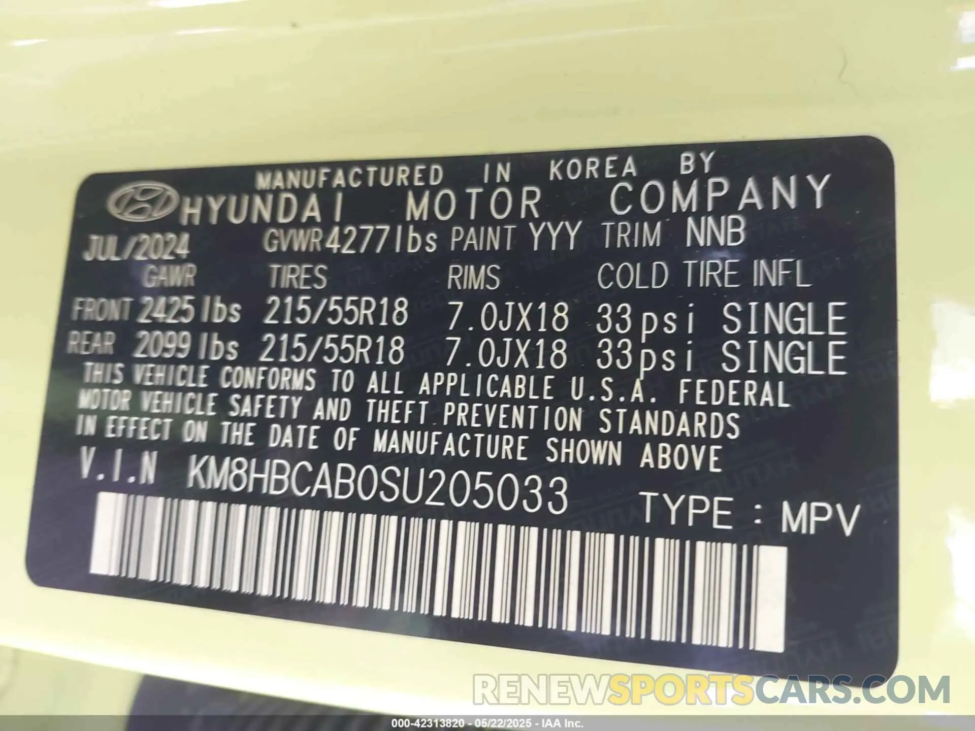 9 Фотография поврежденного автомобиля KM8HBCAB0SU205033 HYUNDAI KONA 2025