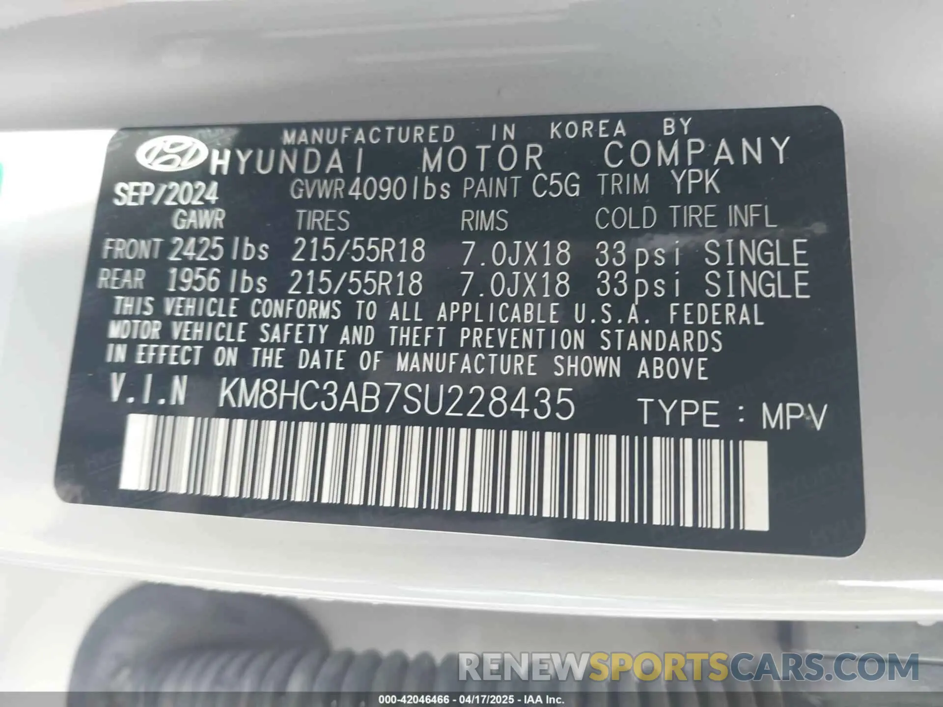 9 Photograph of a damaged car KM8HC3AB7SU228435 HYUNDAI KONA 2025