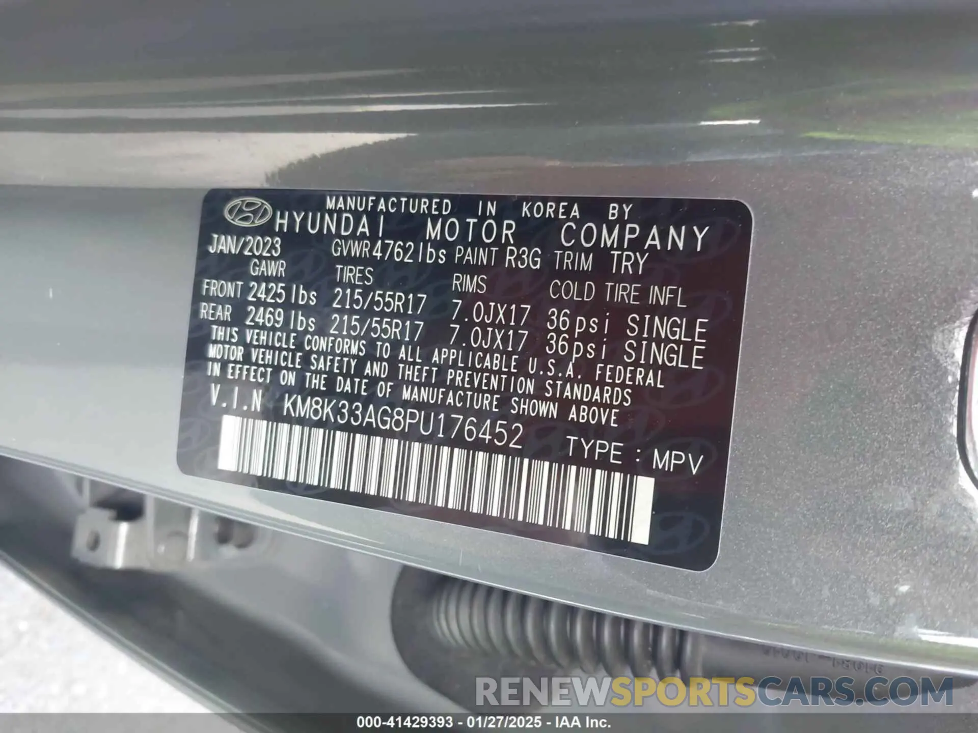 9 Фотография поврежденного автомобиля KM8K33AG8PU176452 HYUNDAI KONA ELECTRIC 2023