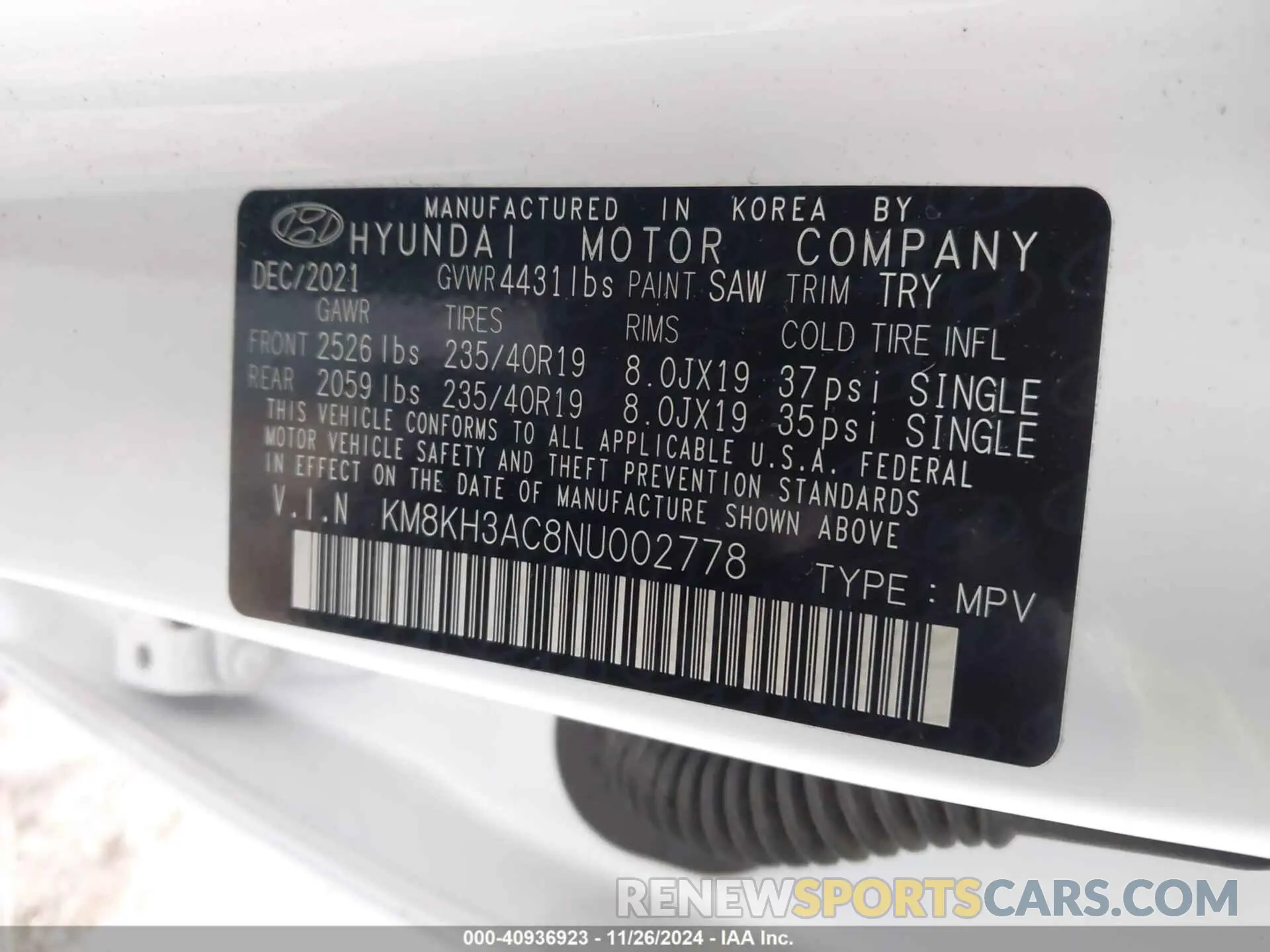 9 Фотография поврежденного автомобиля KM8KH3AC8NU002778 HYUNDAI KONA N 2022