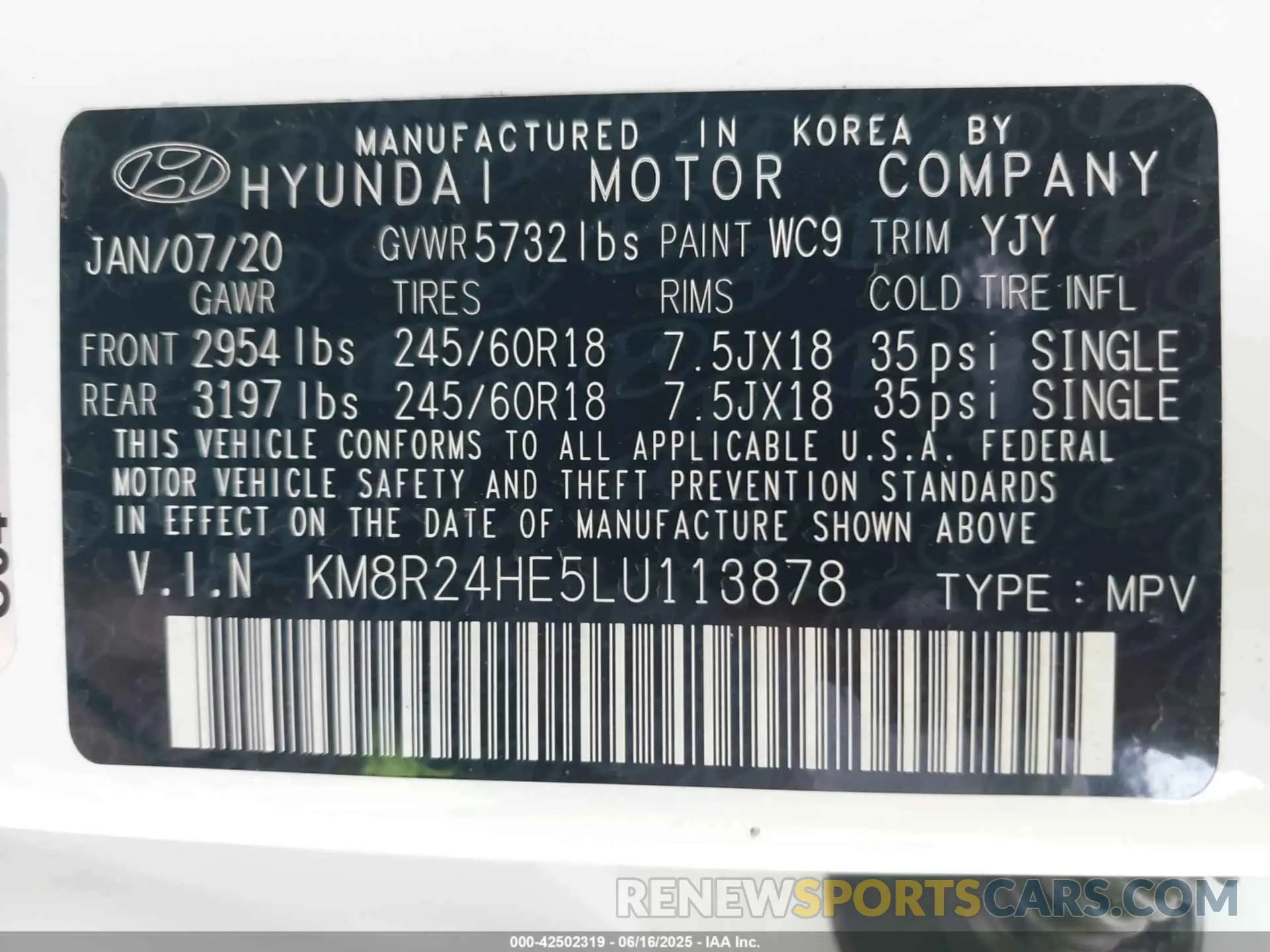 9 Photograph of a damaged car KM8R24HE5LU113878 HYUNDAI PALISADE 2020