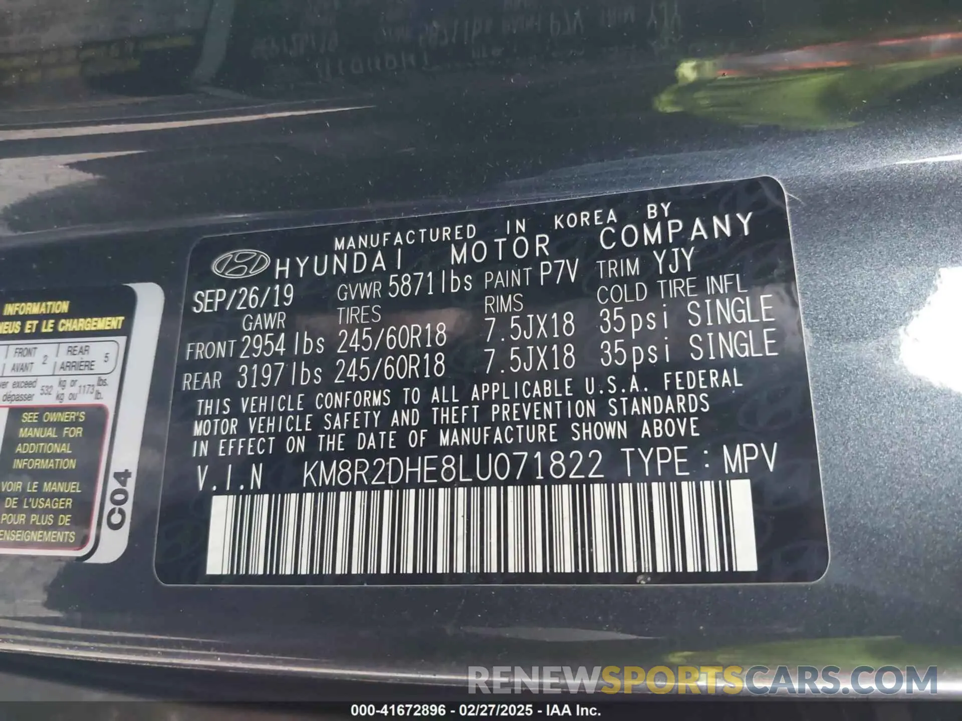 9 Фотография поврежденного автомобиля KM8R2DHE8LU071822 HYUNDAI PALISADE 2020