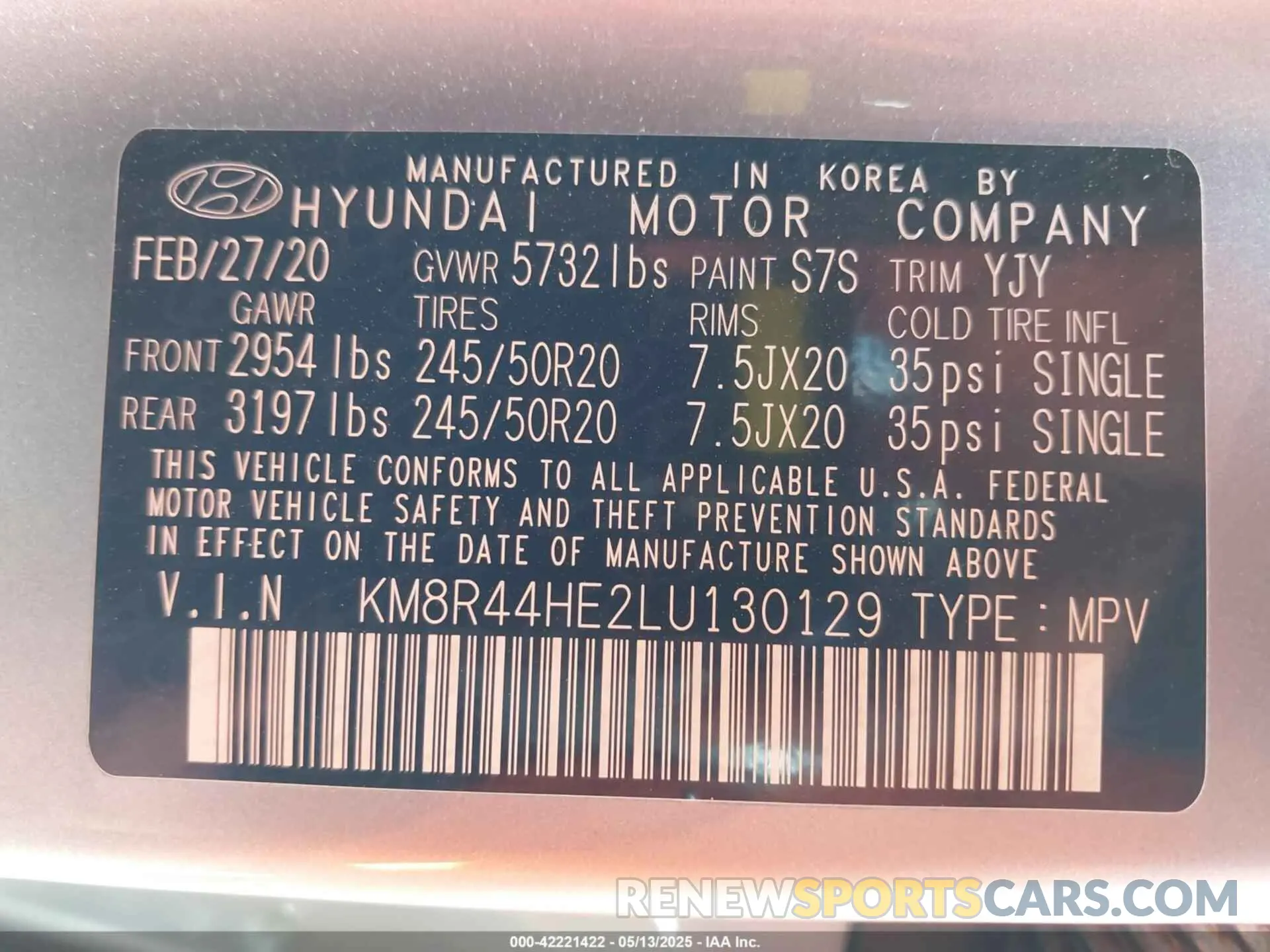 9 Photograph of a damaged car KM8R44HE2LU130129 HYUNDAI PALISADE 2020
