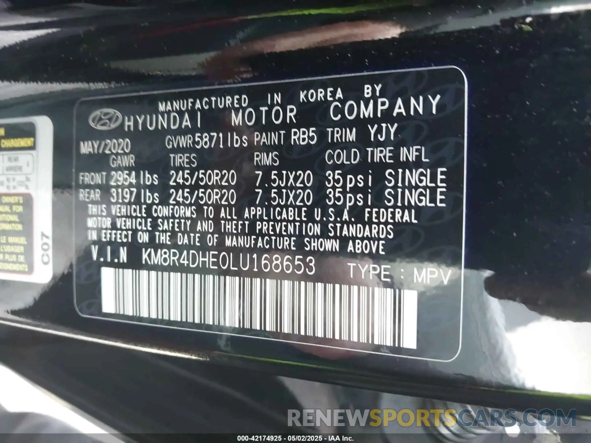 9 Фотография поврежденного автомобиля KM8R4DHE0LU168653 HYUNDAI PALISADE 2020