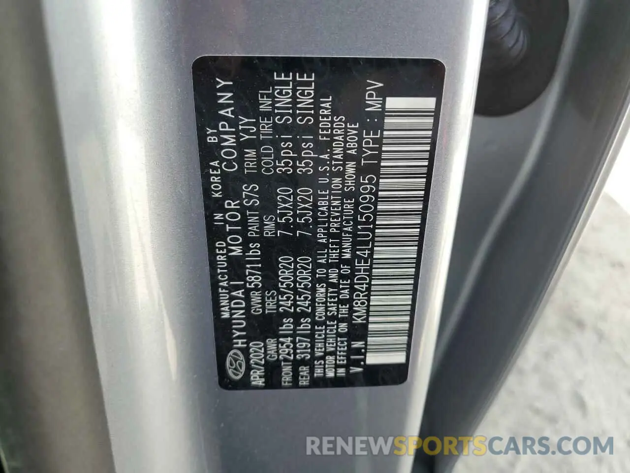 13 Photograph of a damaged car KM8R4DHE4LU150995 HYUNDAI PALISADE 2020