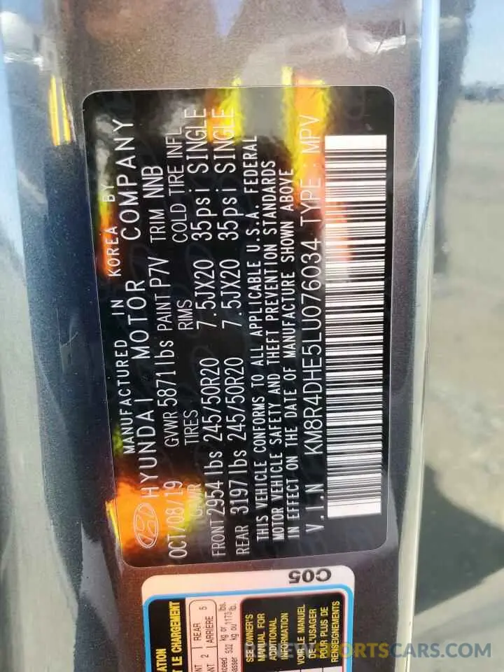 14 Фотография поврежденного автомобиля KM8R4DHE5LU076034 HYUNDAI PALISADE 2020