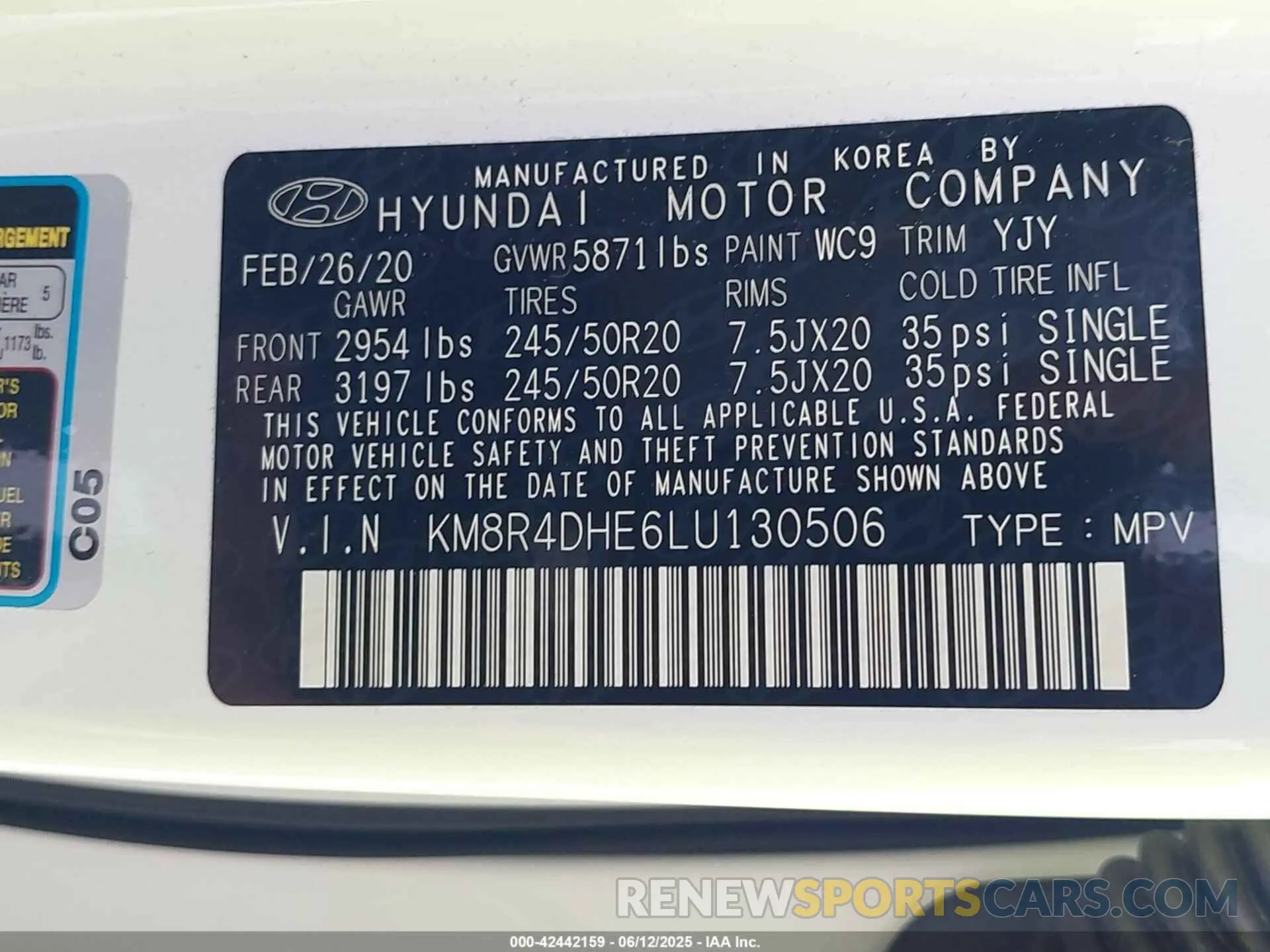 9 Photograph of a damaged car KM8R4DHE6LU130506 HYUNDAI PALISADE 2020