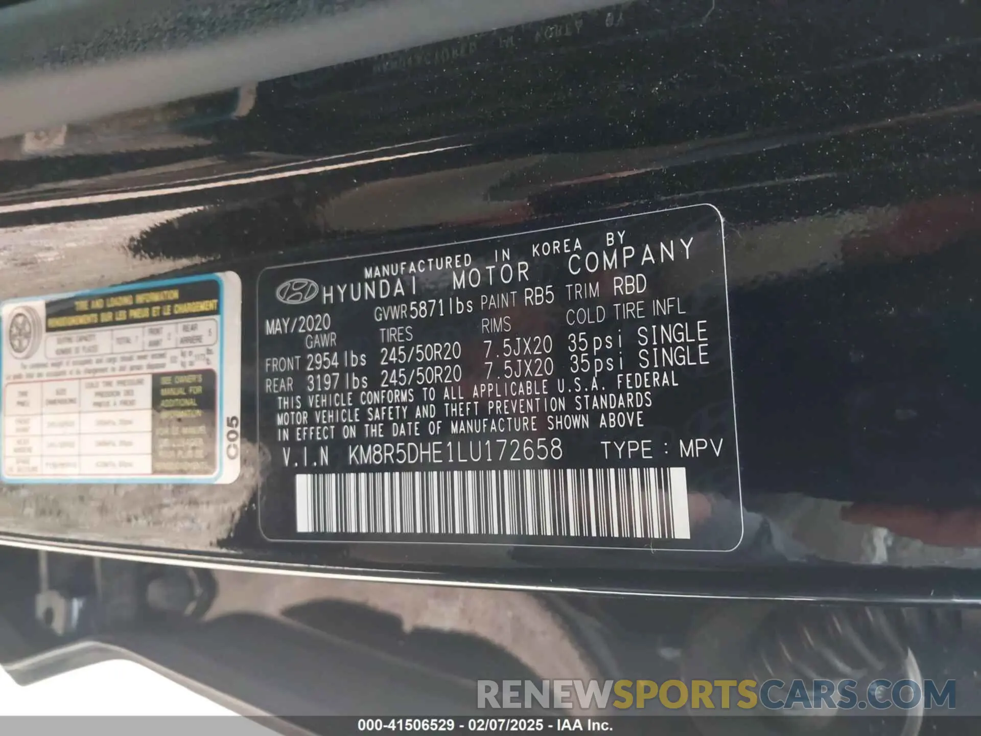 9 Photograph of a damaged car KM8R5DHE1LU172658 HYUNDAI PALISADE 2020