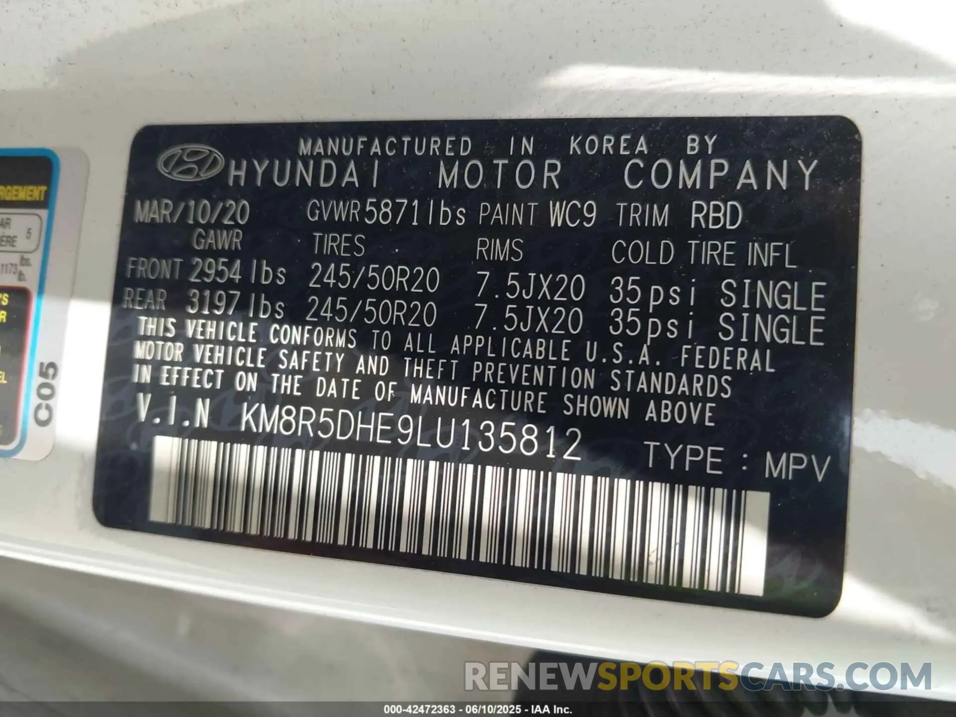 9 Photograph of a damaged car KM8R5DHE9LU135812 HYUNDAI PALISADE 2020
