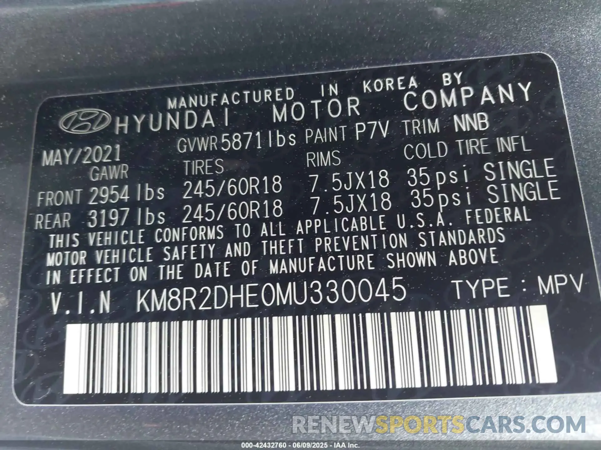 9 Photograph of a damaged car KM8R2DHE0MU330045 HYUNDAI PALISADE 2021