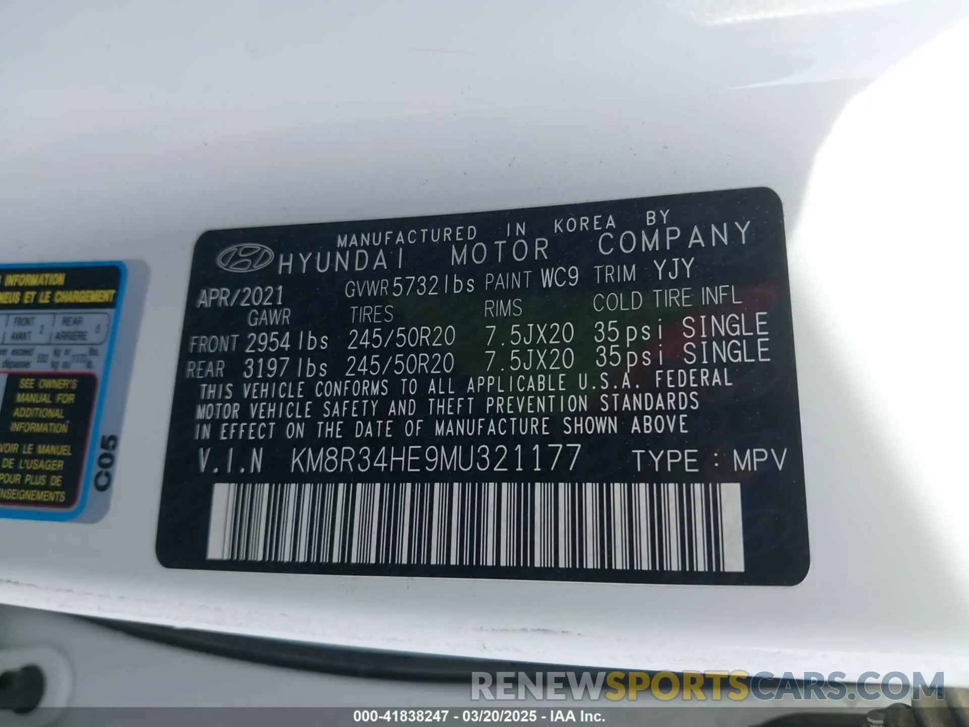 9 Фотография поврежденного автомобиля KM8R34HE9MU321177 HYUNDAI PALISADE 2021