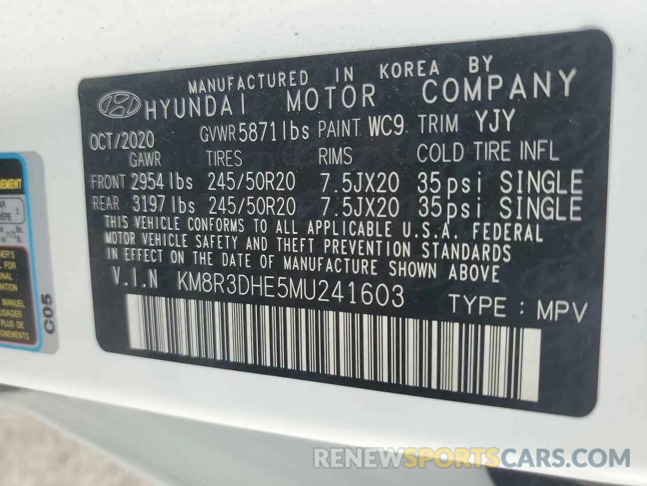 14 Photograph of a damaged car KM8R3DHE5MU241603 HYUNDAI PALISADE 2021