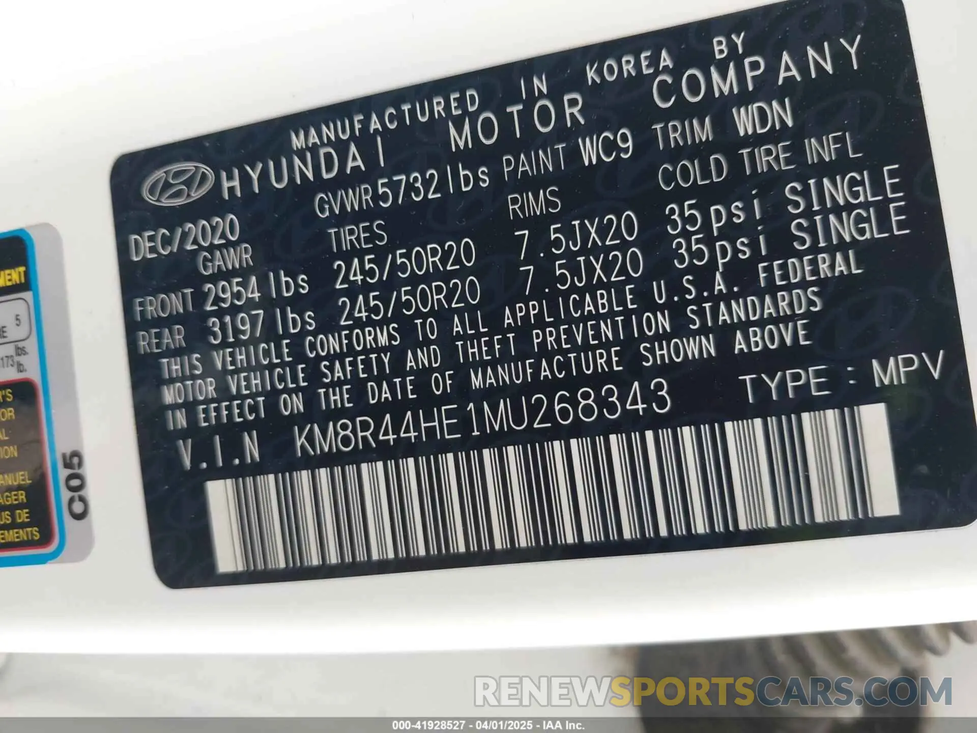 9 Photograph of a damaged car KM8R44HE1MU268343 HYUNDAI PALISADE 2021
