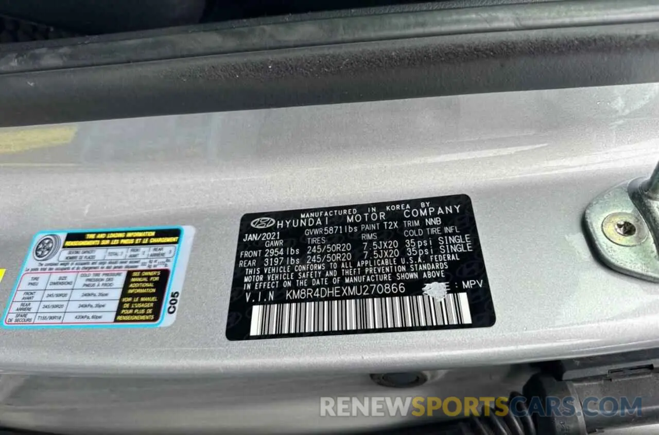 10 Фотография поврежденного автомобиля KM8R4DHEXMU270866 HYUNDAI PALISADE 2021