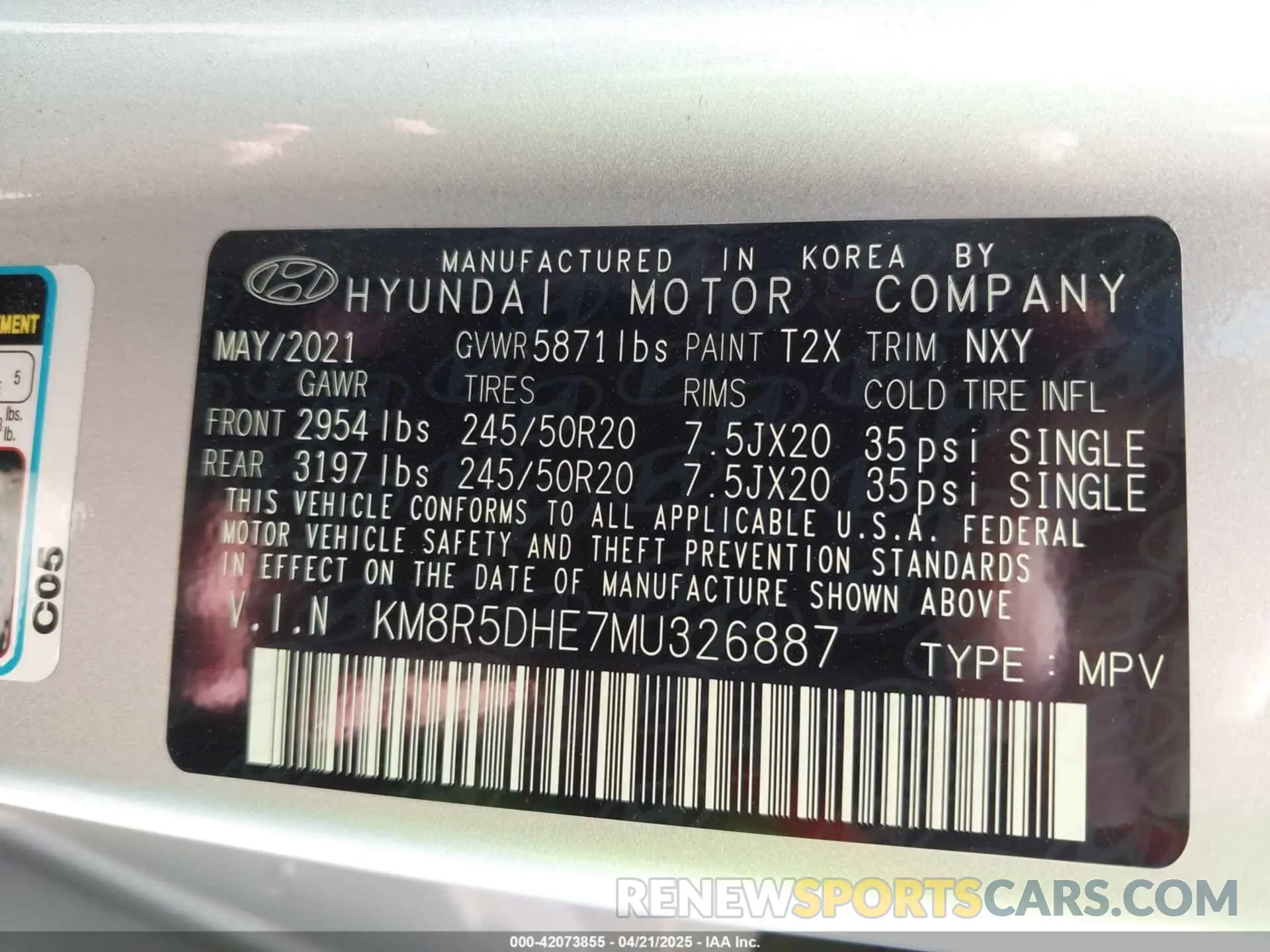 9 Фотография поврежденного автомобиля KM8R5DHE7MU326887 HYUNDAI PALISADE 2021