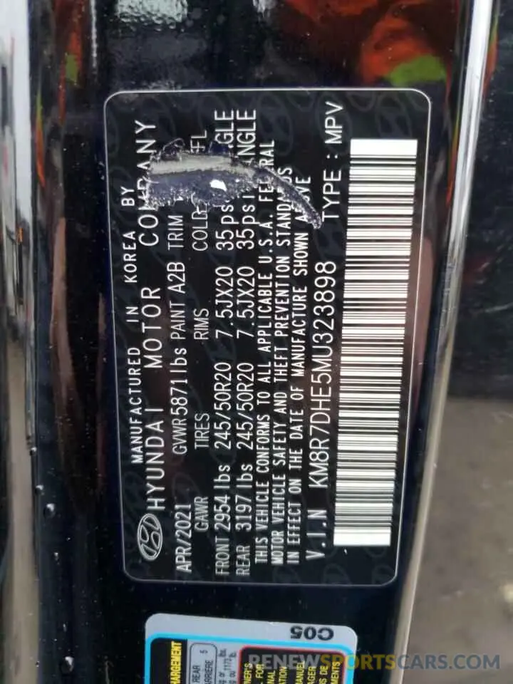 13 Photograph of a damaged car KM8R7DHE5MU323898 HYUNDAI PALISADE 2021