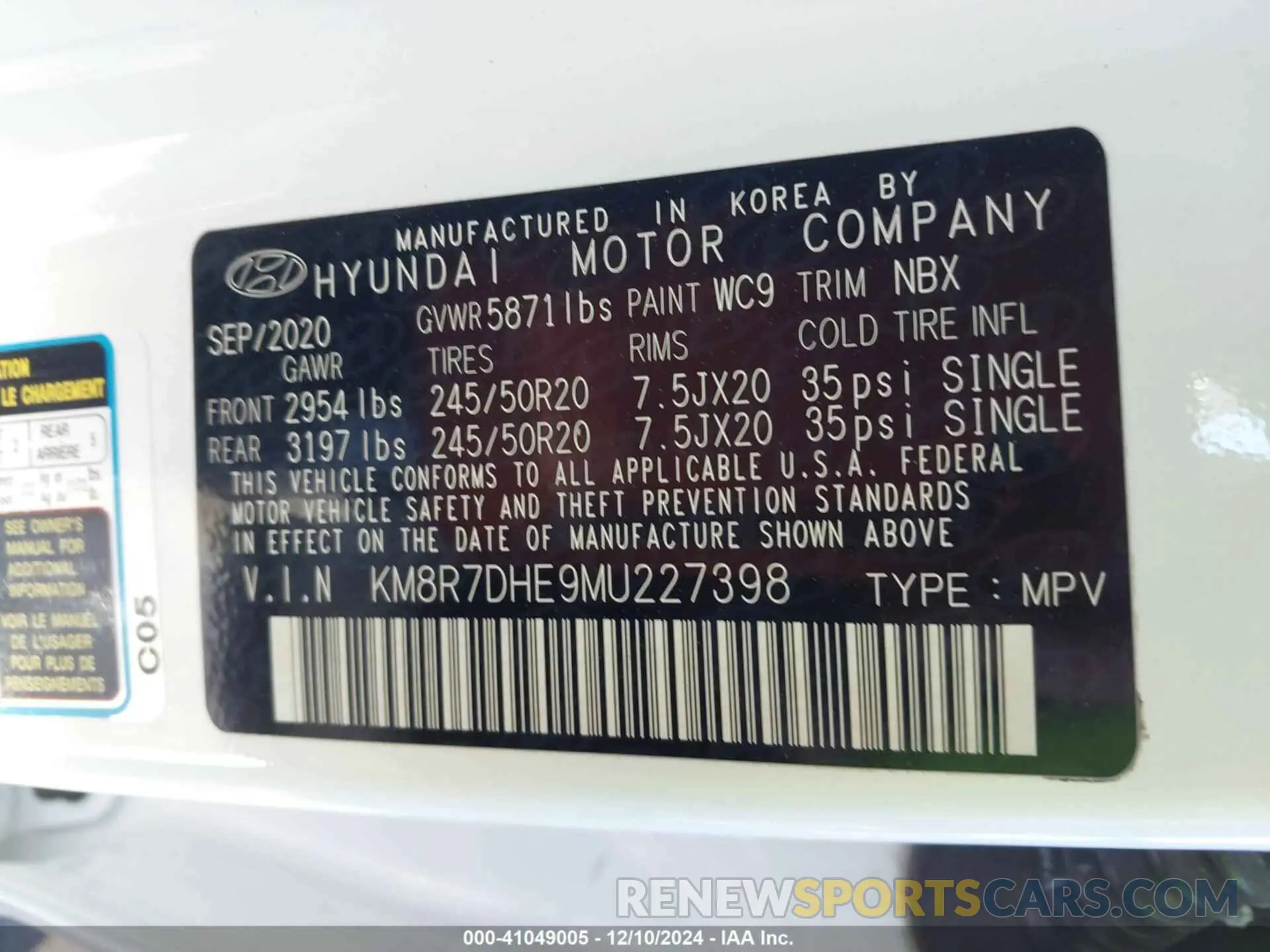 9 Фотография поврежденного автомобиля KM8R7DHE9MU227398 HYUNDAI PALISADE 2021