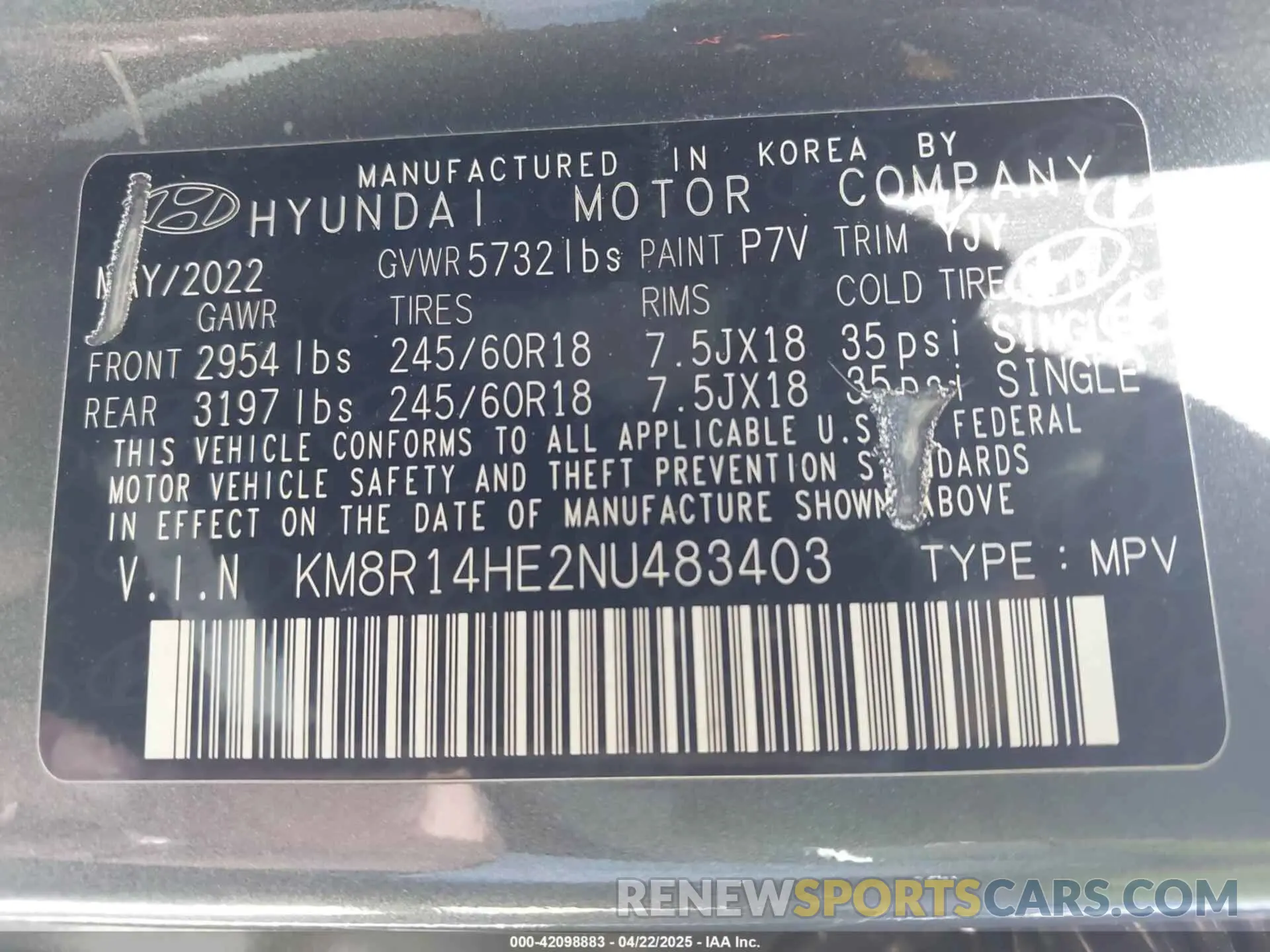 9 Photograph of a damaged car KM8R14HE2NU483403 HYUNDAI PALISADE 2022