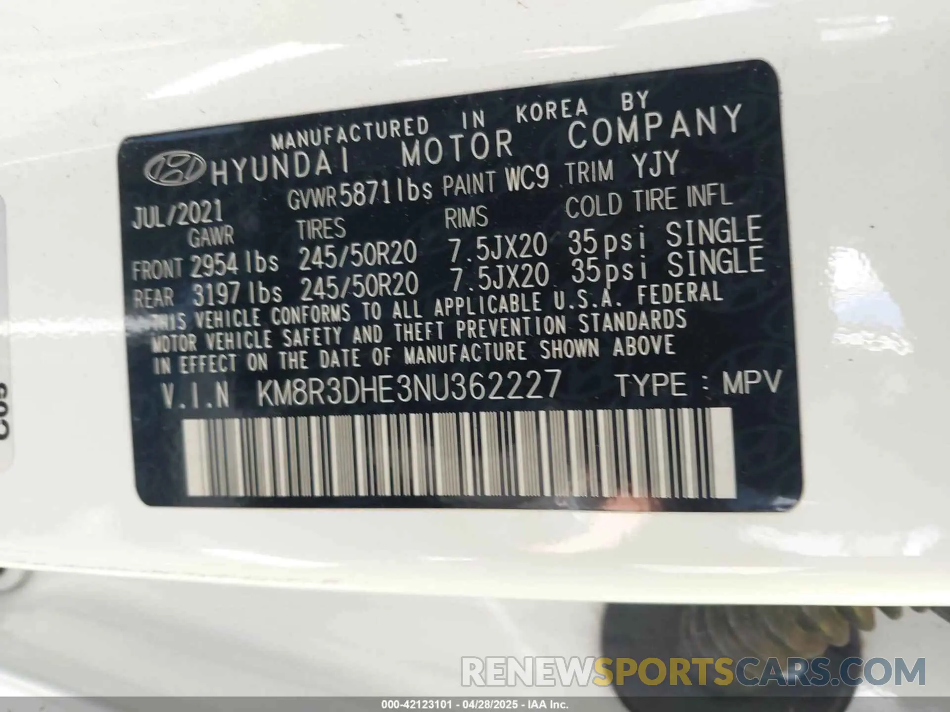 9 Photograph of a damaged car KM8R3DHE3NU362227 HYUNDAI PALISADE 2022
