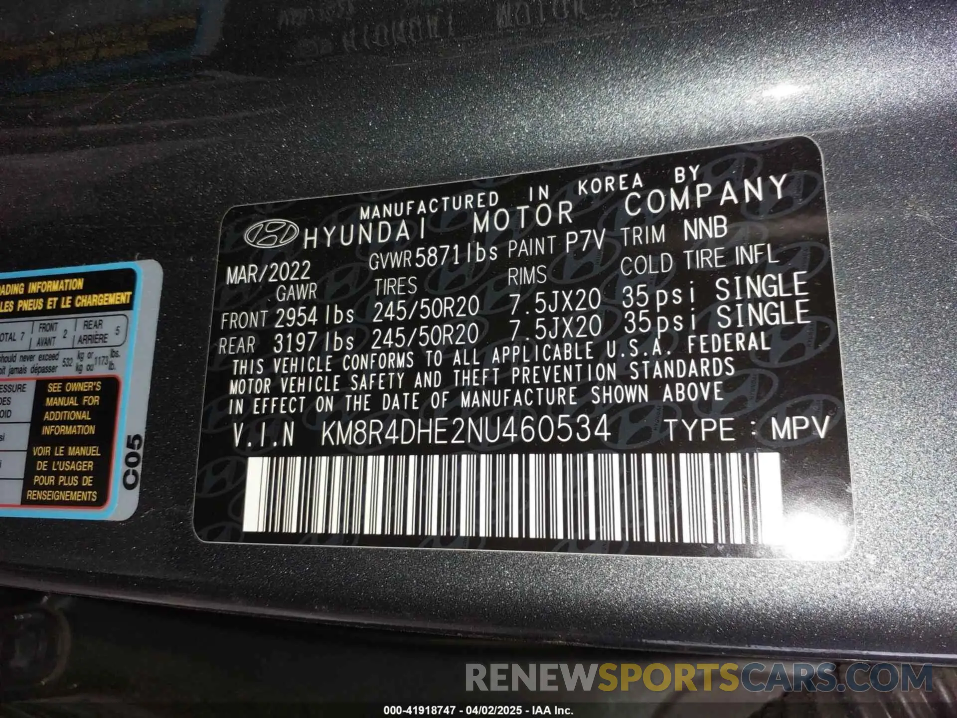 9 Фотография поврежденного автомобиля KM8R4DHE2NU460534 HYUNDAI PALISADE 2022