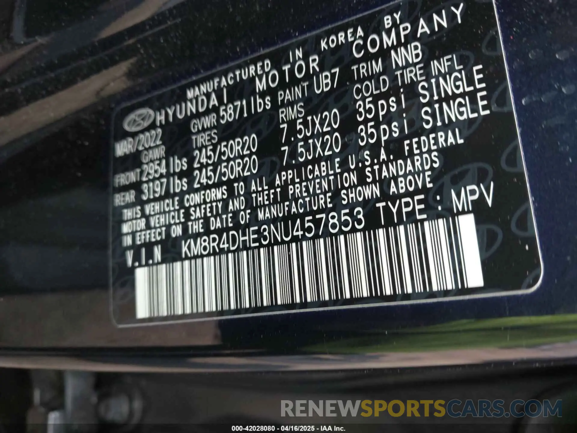 9 Photograph of a damaged car KM8R4DHE3NU457853 HYUNDAI PALISADE 2022