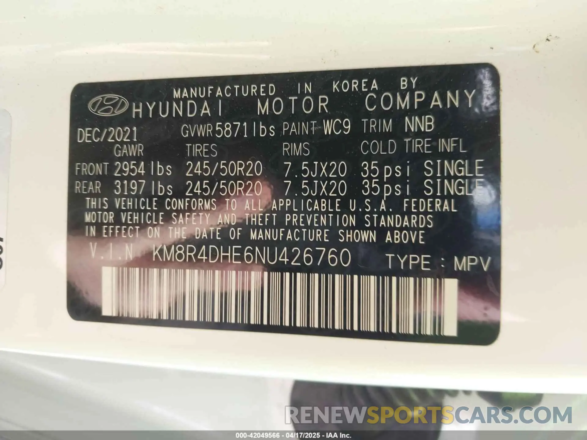 9 Фотография поврежденного автомобиля KM8R4DHE6NU426760 HYUNDAI PALISADE 2022