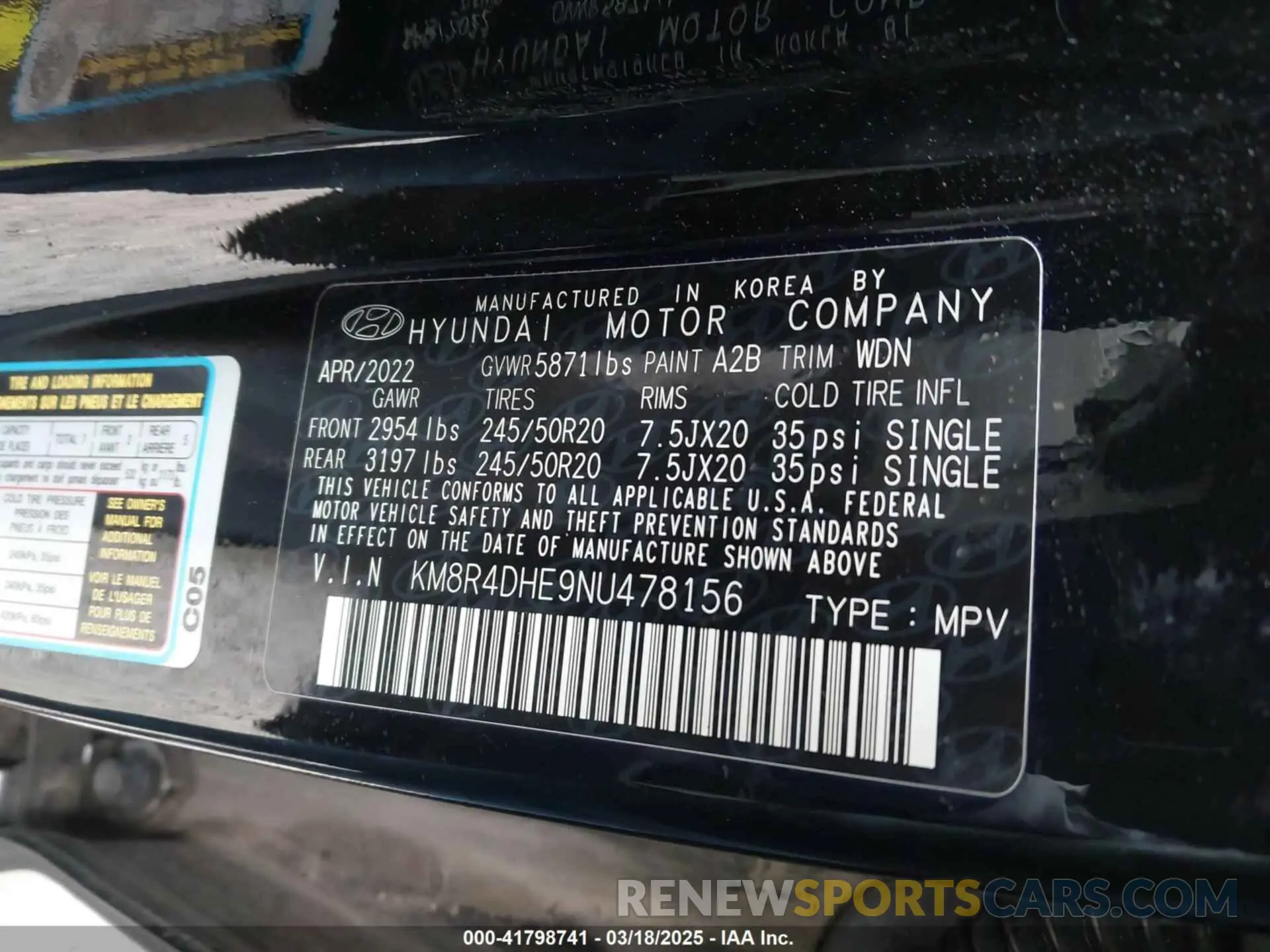9 Фотография поврежденного автомобиля KM8R4DHE9NU478156 HYUNDAI PALISADE 2022
