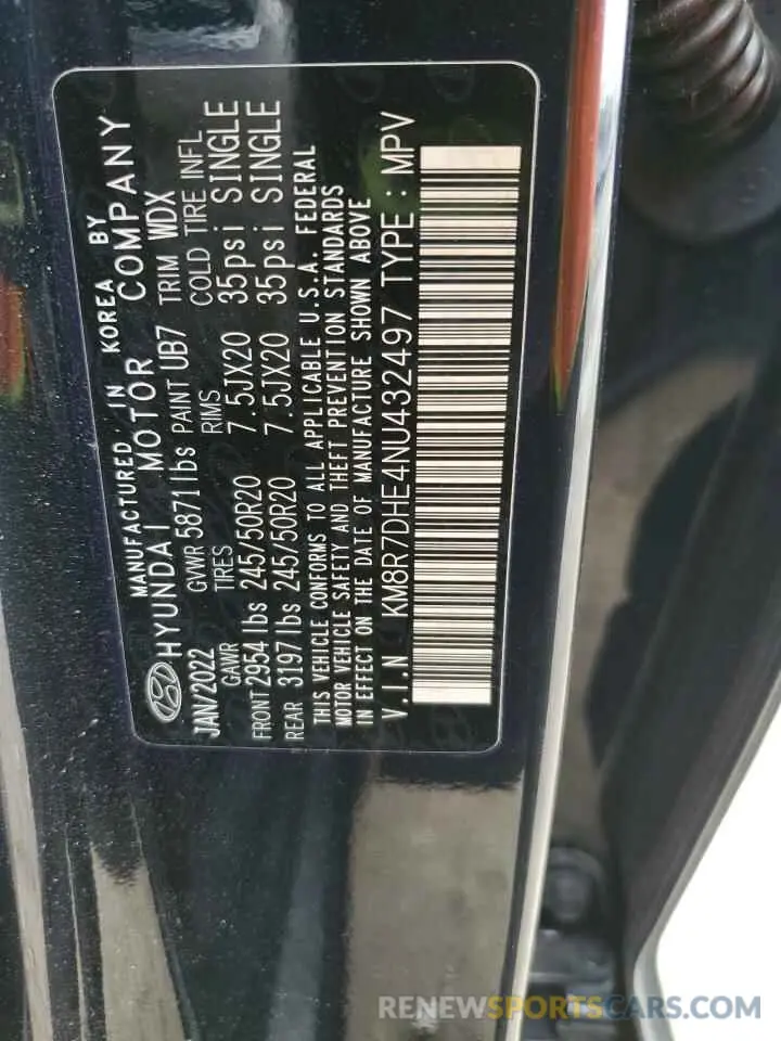 13 Photograph of a damaged car KM8R7DHE4NU432497 HYUNDAI PALISADE 2022