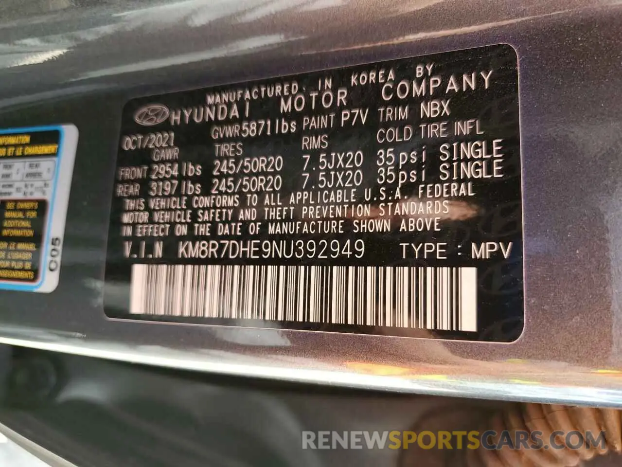 13 Photograph of a damaged car KM8R7DHE9NU392949 HYUNDAI PALISADE 2022