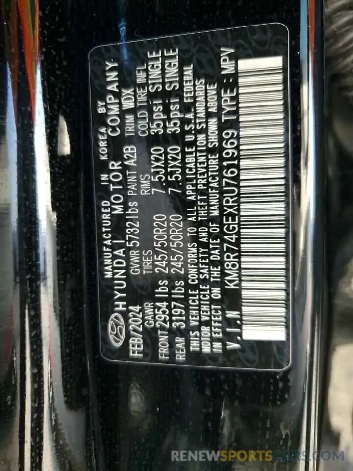 13 Photograph of a damaged car KM8R74GEXRU761969 HYUNDAI PALISADE 2024
