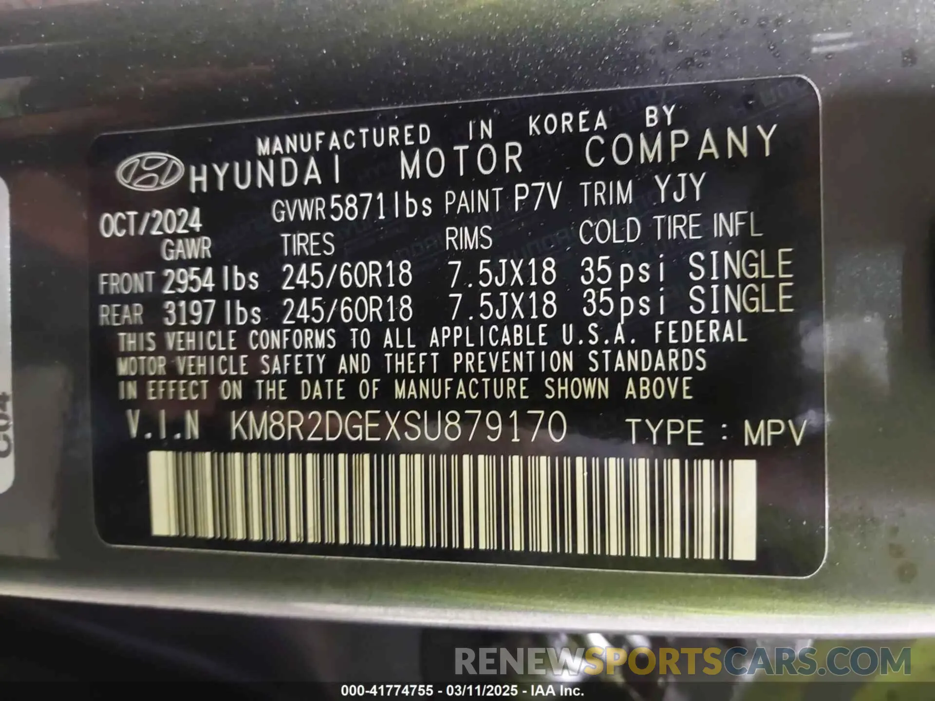 9 Photograph of a damaged car KM8R2DGEXSU879170 HYUNDAI PALISADE 2025