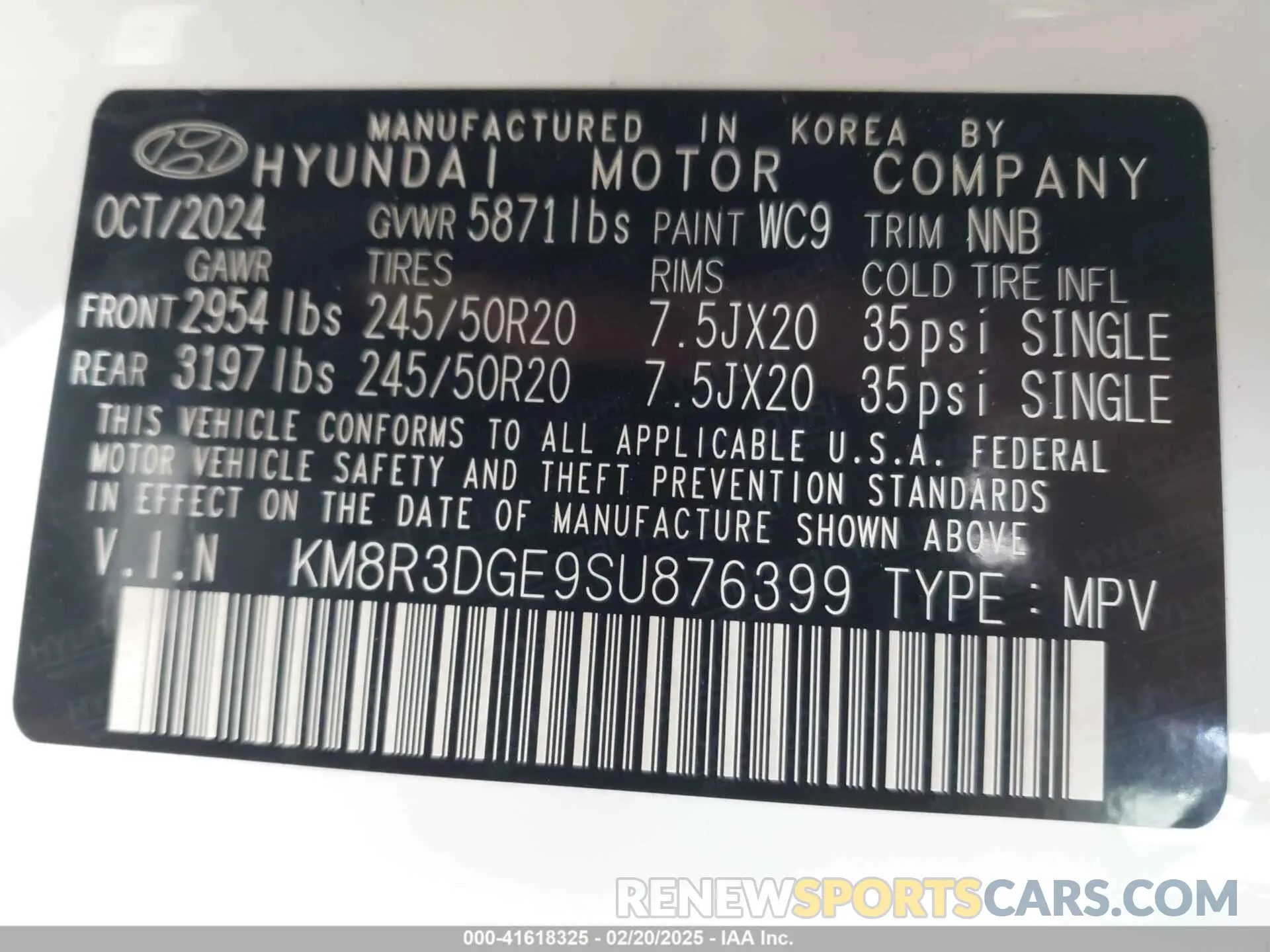 9 Фотография поврежденного автомобиля KM8R3DGE9SU876399 HYUNDAI PALISADE 2025