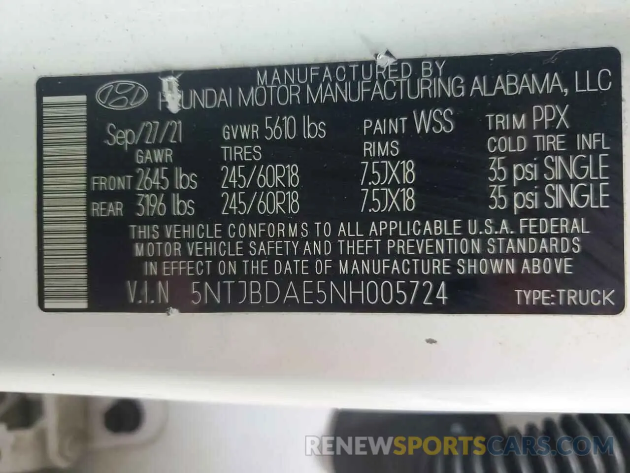 15 Фотография поврежденного автомобиля 5NTJBDAE5NH005724 HYUNDAI SANTA CRUZ 2022
