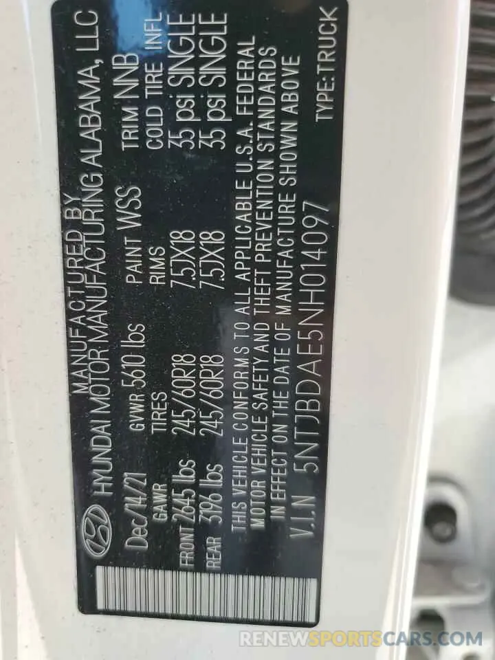 15 Photograph of a damaged car 5NTJBDAE5NH014097 HYUNDAI SANTA CRUZ 2022