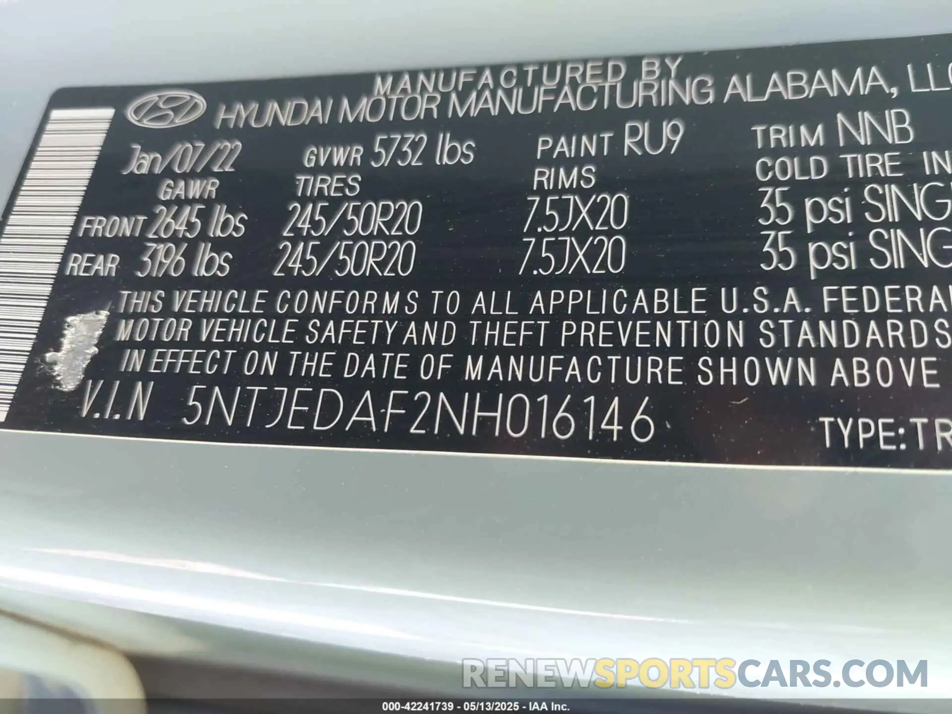 9 Photograph of a damaged car 5NTJEDAF2NH016146 HYUNDAI SANTA CRUZ 2022