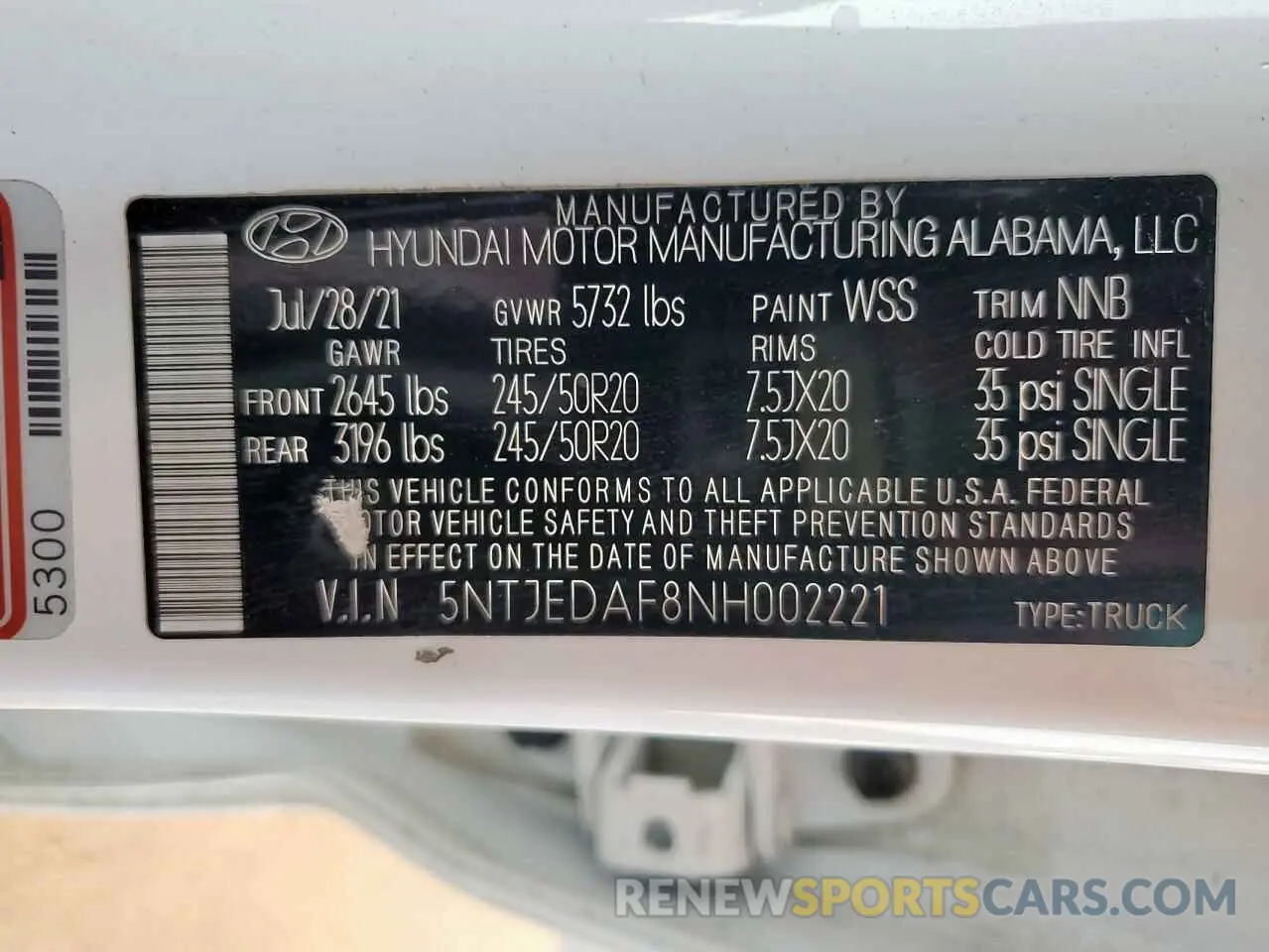 12 Фотография поврежденного автомобиля 5NTJEDAF8NH002221 HYUNDAI SANTA CRUZ 2022