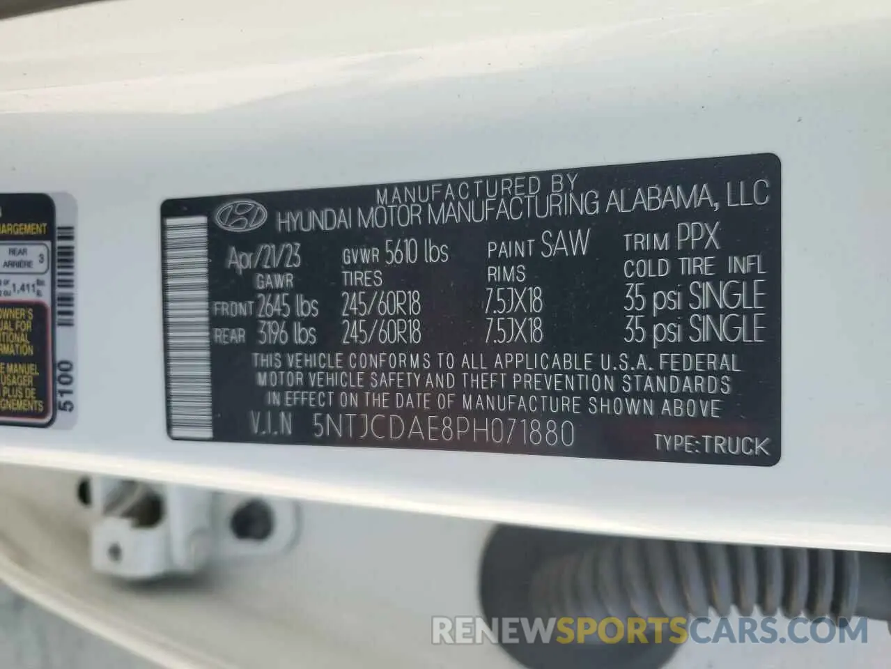 15 Photograph of a damaged car 5NTJCDAE8PH071880 HYUNDAI SANTA CRUZ 2023
