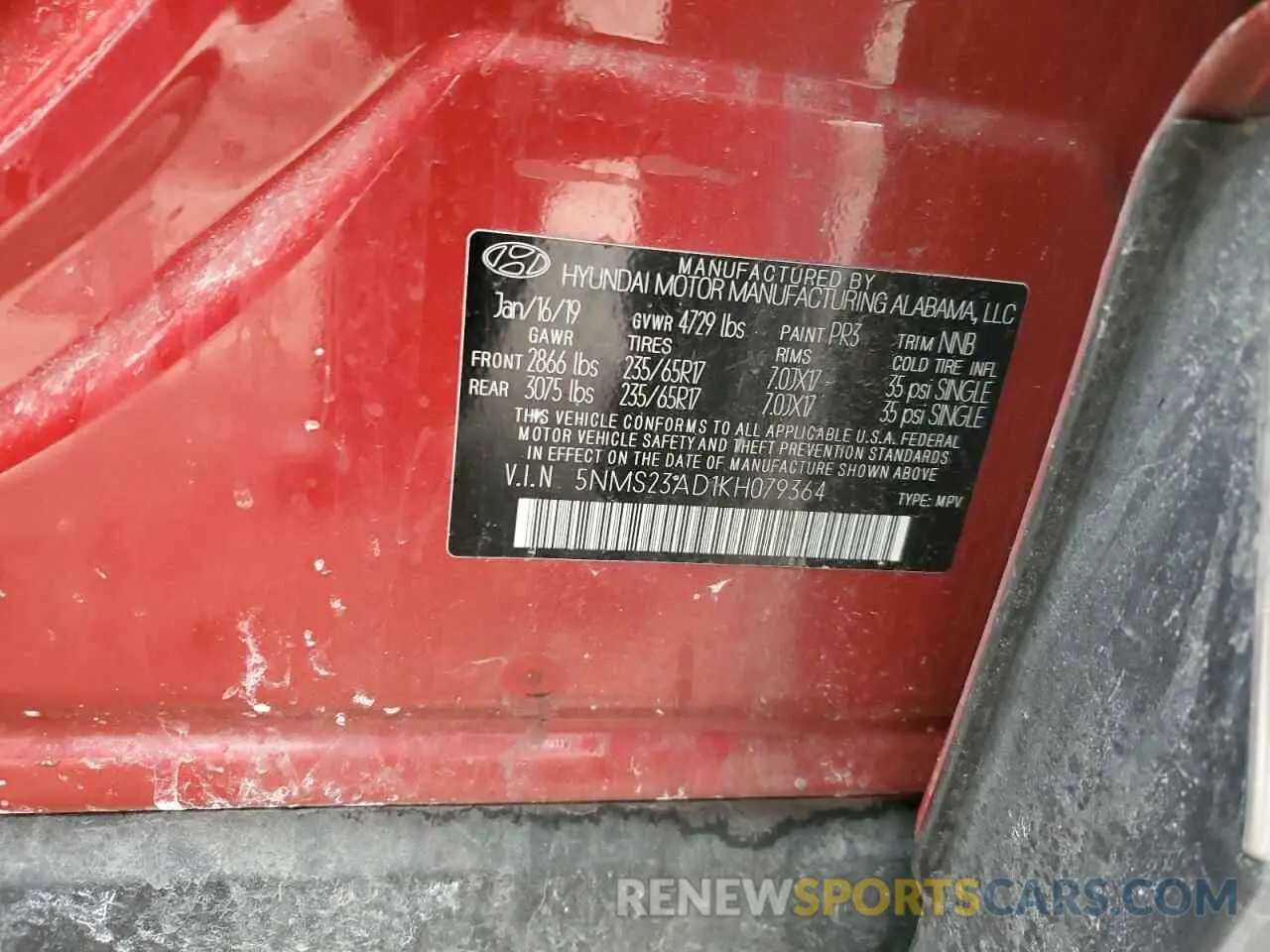 14 Photograph of a damaged car 5NMS23AD1KH079364 HYUNDAI SANTA FE 2019
